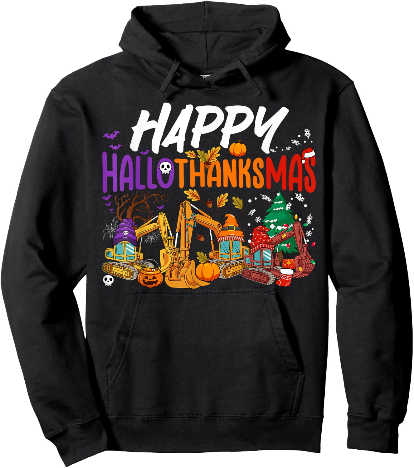 HalloThanksMas Halloween Thanksgiving Christmas Excavator Hoodie - Hoodie | Black
