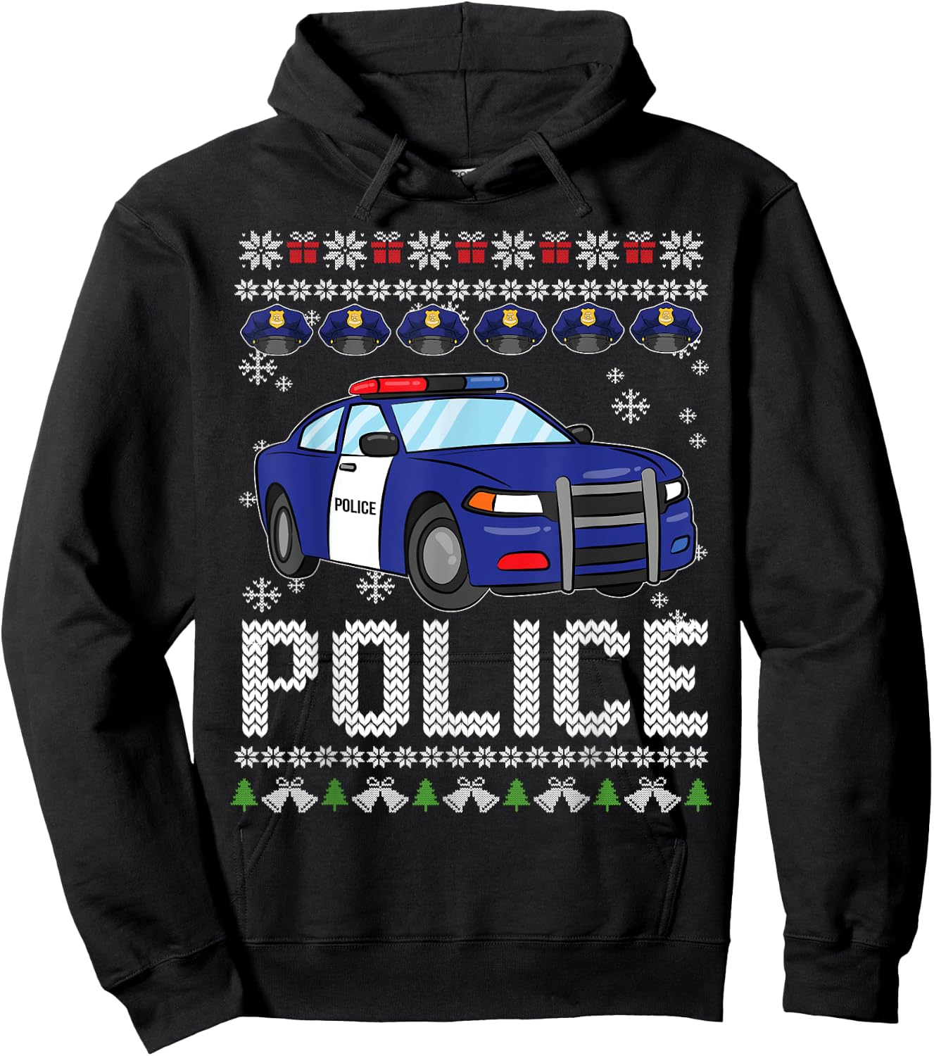 Police Car Ugly Christmas Pajama Xmas Policeman Cop Officer Hoodie - Hoodie | Black