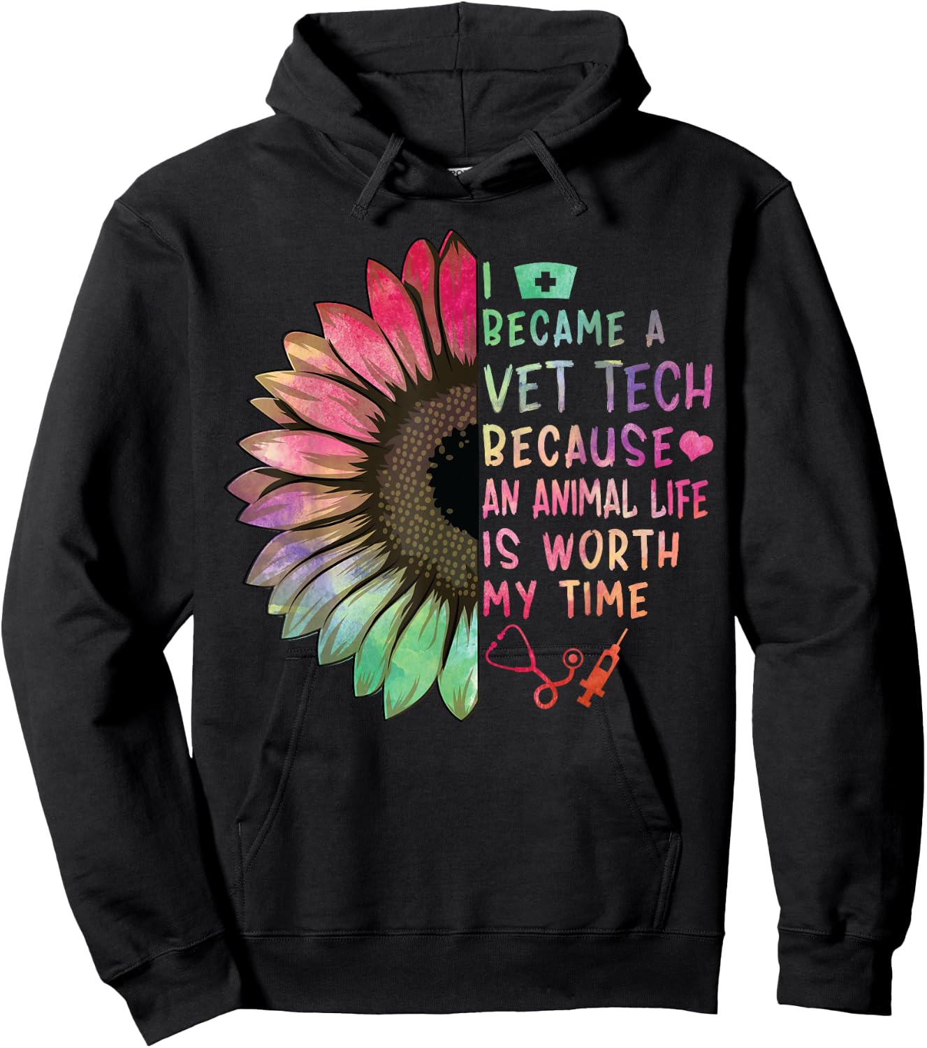 Vet Tech Because An Animal Life Worth My Time Veterinarian Hoodie - Hoodie | Black