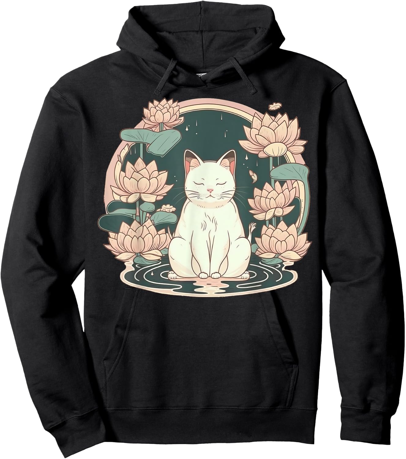 Yoga Meditation Spiritual Zen Lotus Cat on Lotus Flower Hoodie - Hoodie | Black