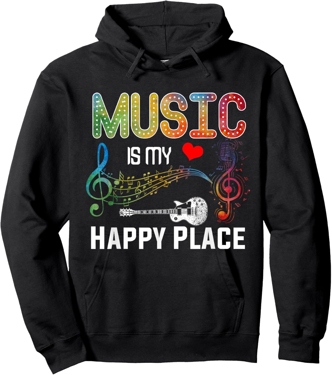 Music Is My Happy Place Inspiring Music Novelty Hoodie - Hoodie | Black