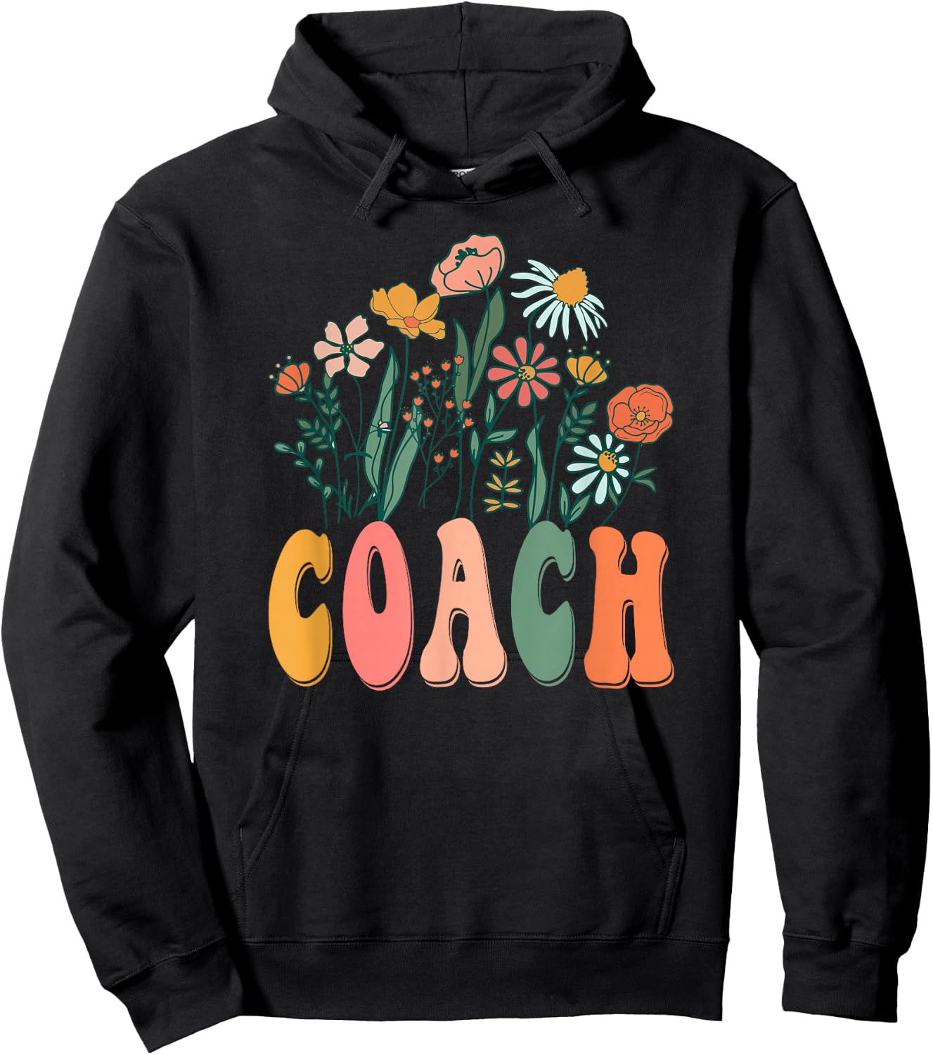 Retro Groovy Floral Coach Wildflower Hoodie - Hoodie | Black
