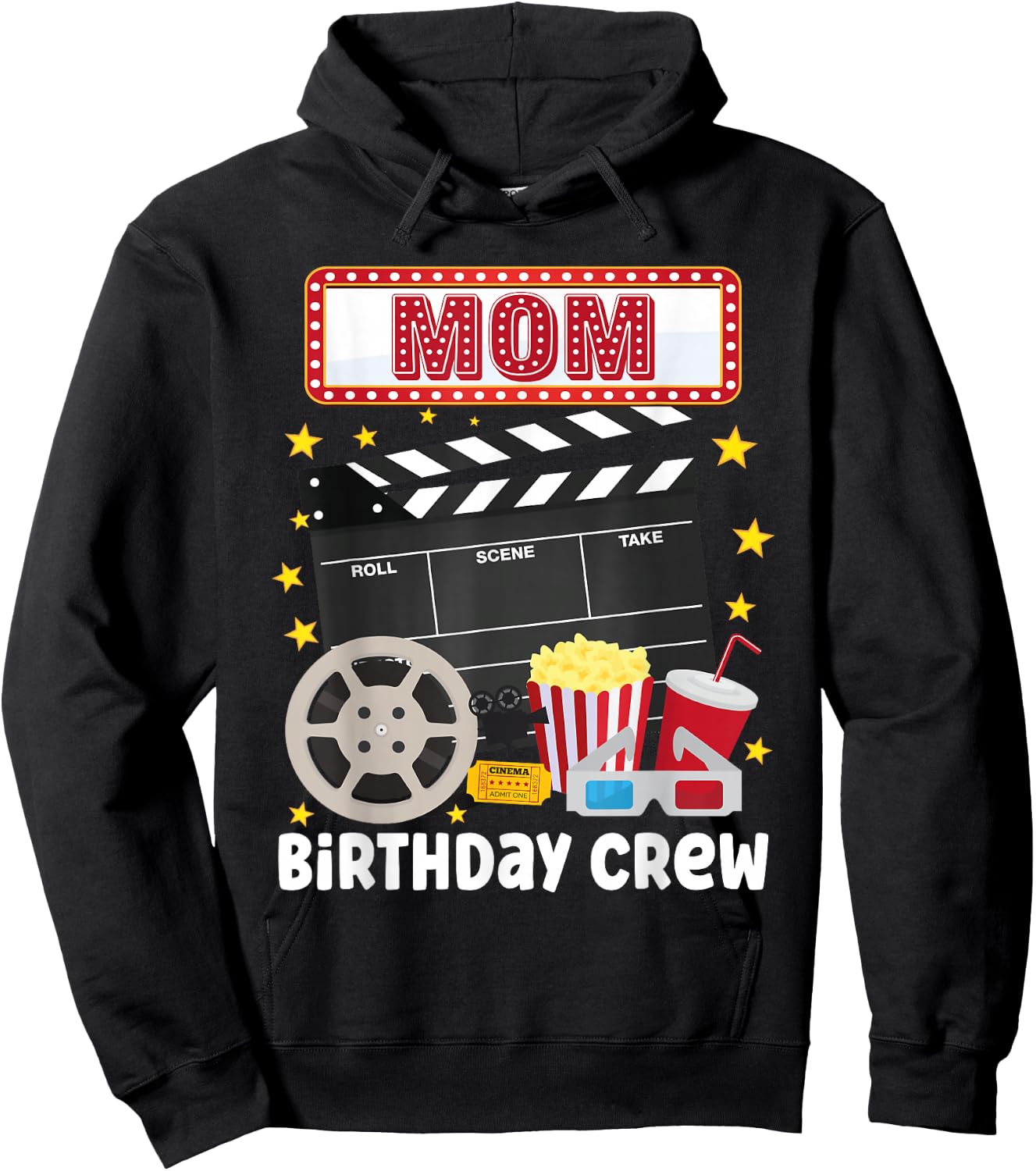 Mom Birthday Crew Movie Night Theme Matching Party Hoodie - Hoodie | Black