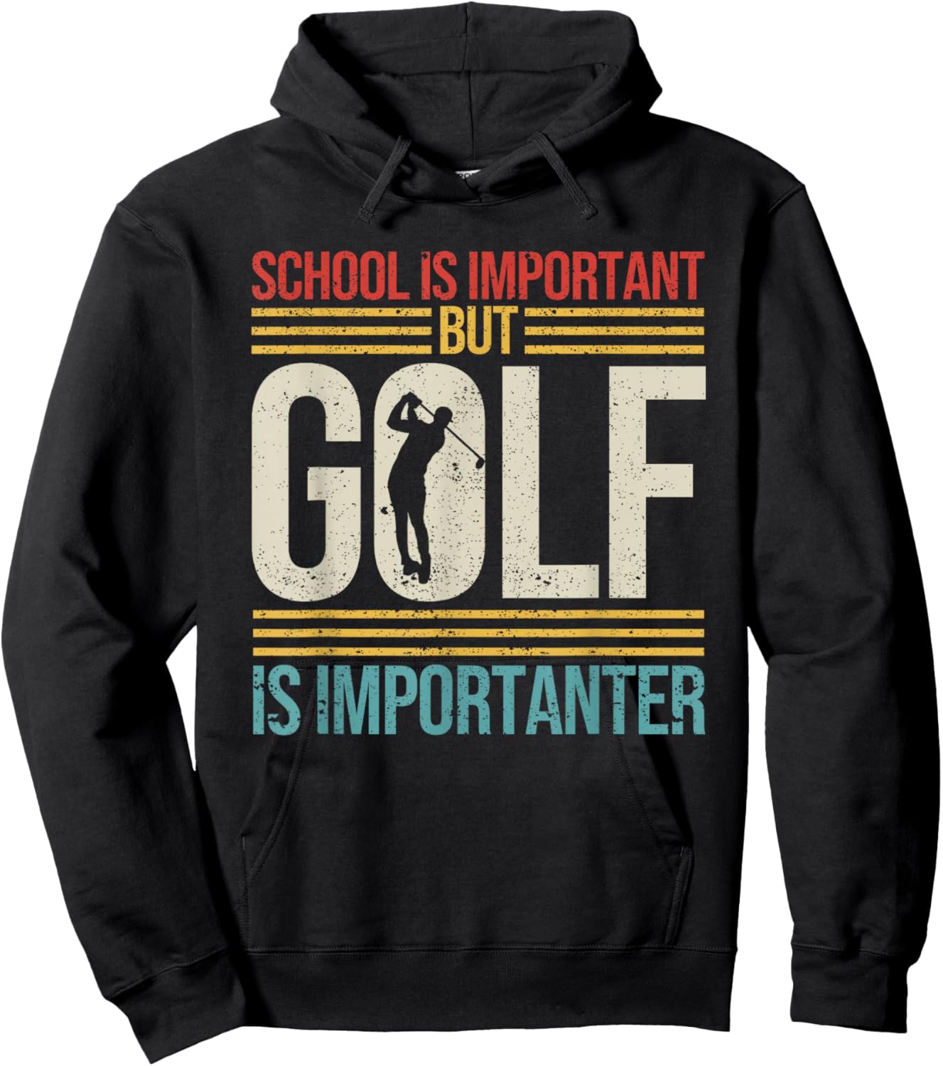 Retro Vintage School is Important But Golf is Importanter Hoodie - Hoodie | Black