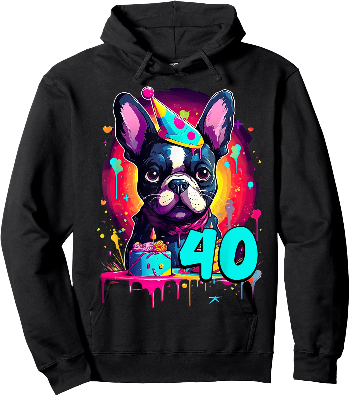 French Bulldog Dog 40th Birthday Themed Party 40 Years Old Hoodie - Hoodie | Black