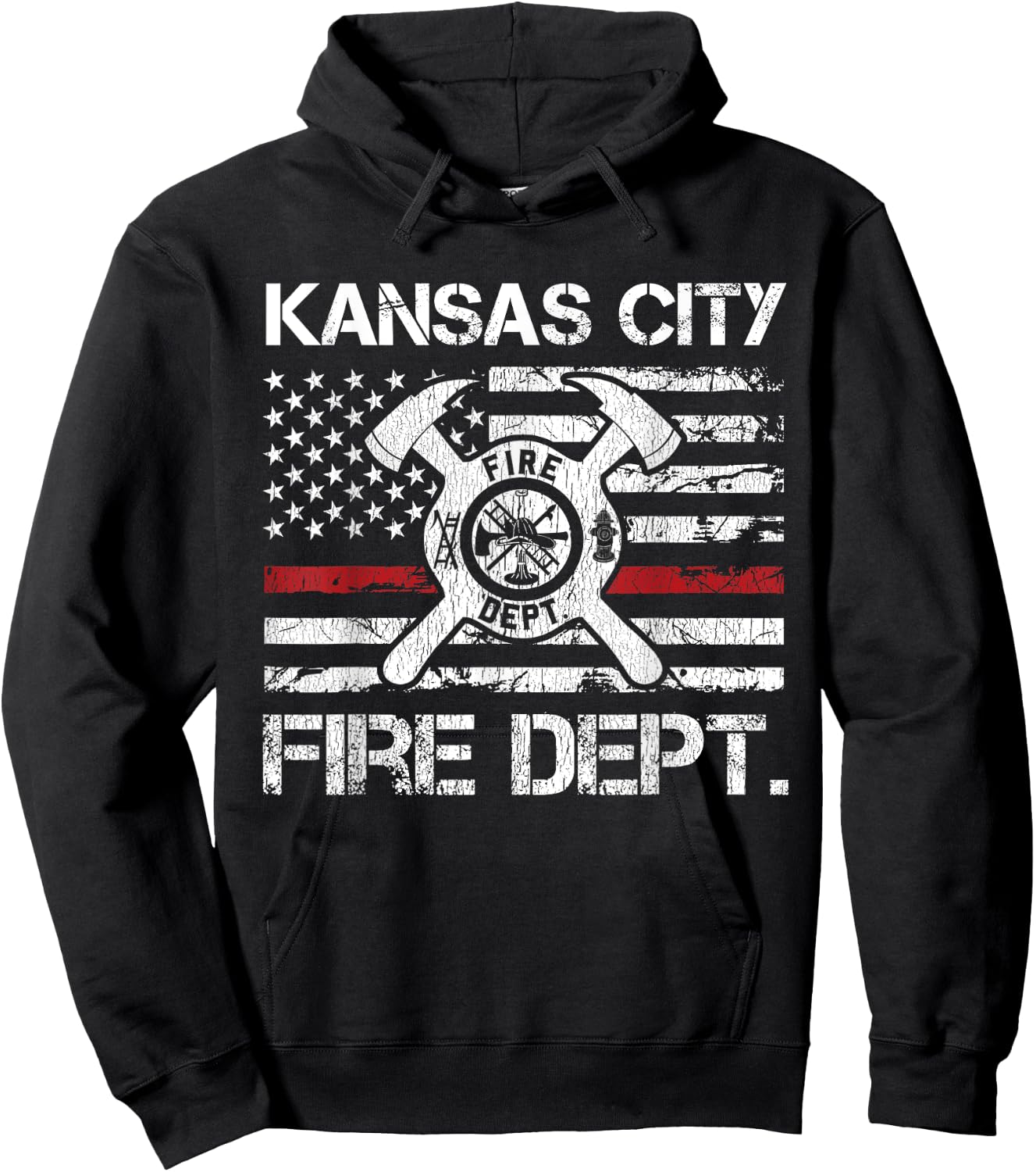 Kansas City Missouri Fire Department Thin Red Line Fireman Hoodie - Hoodie | Black