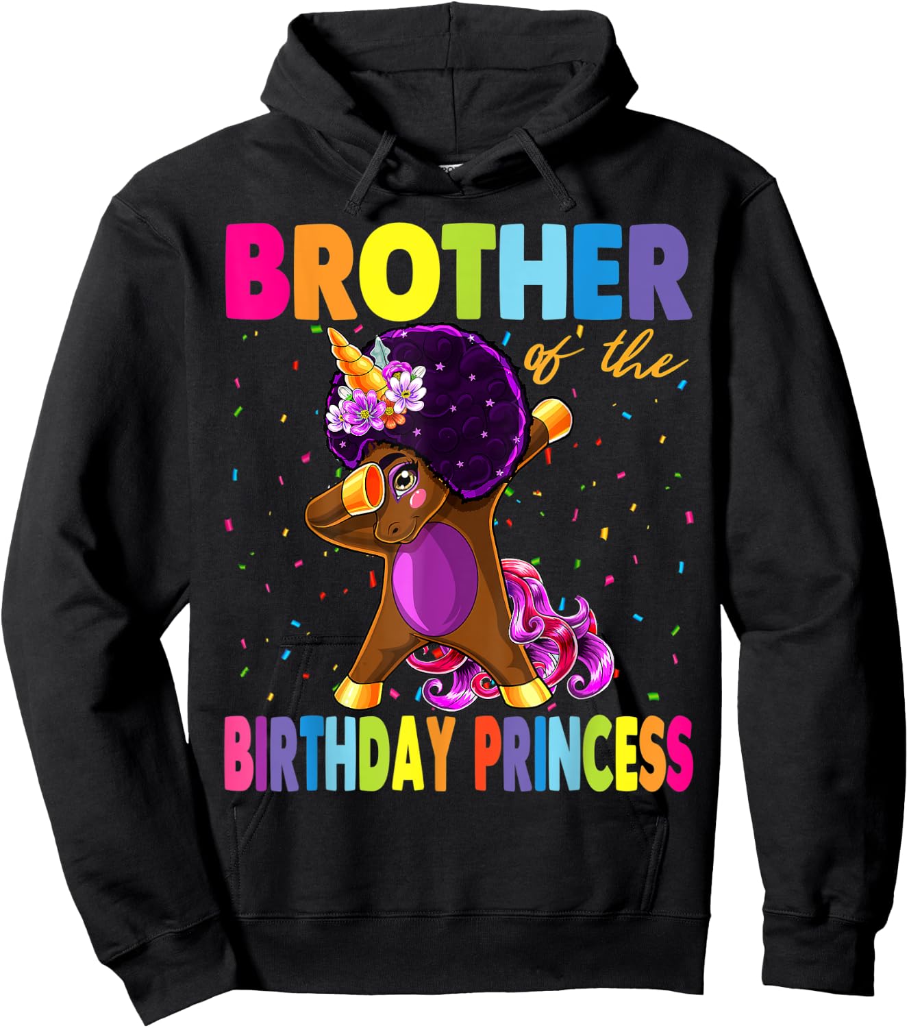 Dabbing Unicorn Afro Brother of the Birthday Princess Hoodie - Hoodie | Black