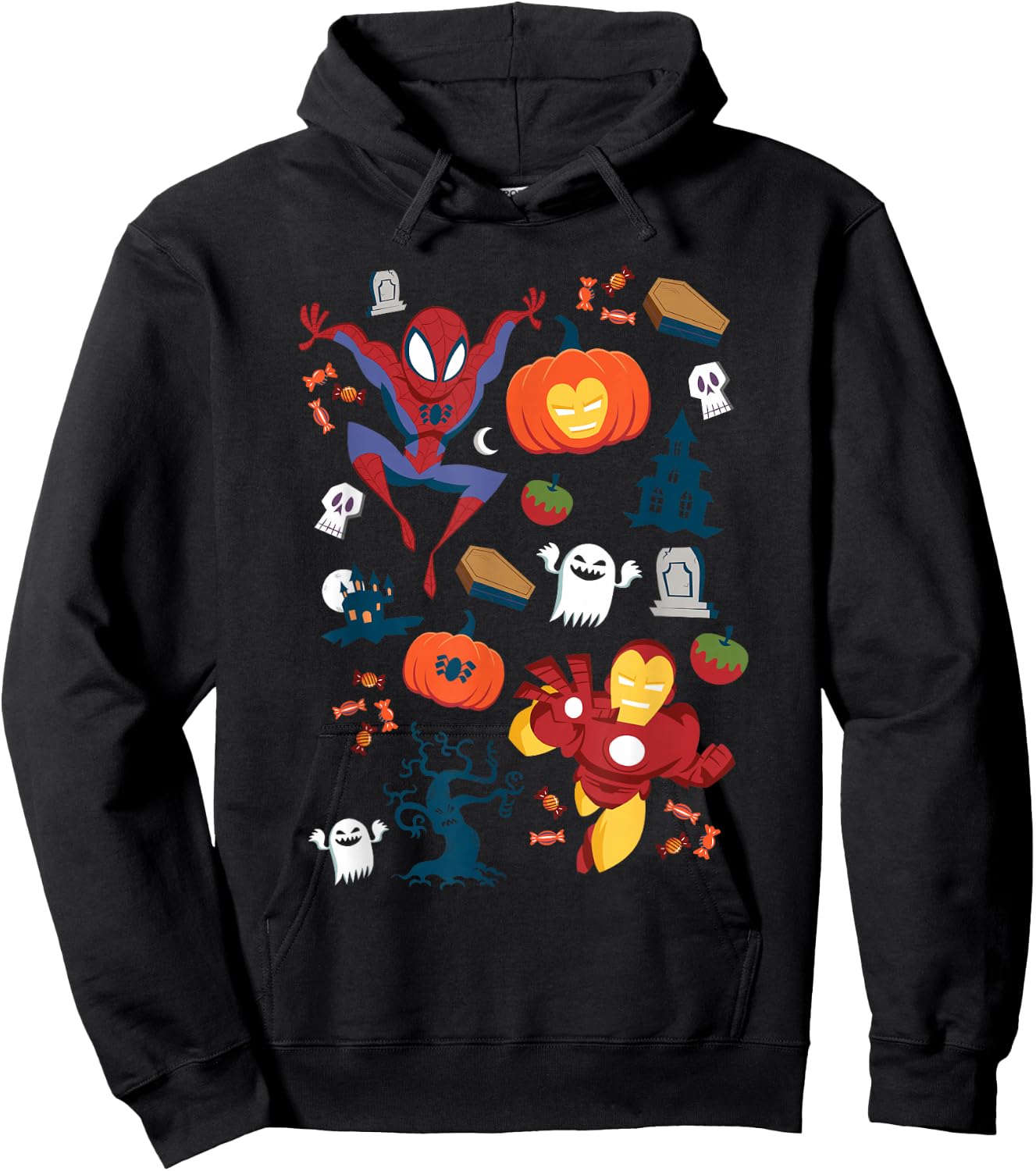 Marvel Iron Man Spider-Man Avengers Stylized Halloween Icons Hoodie - Hoodie | Black