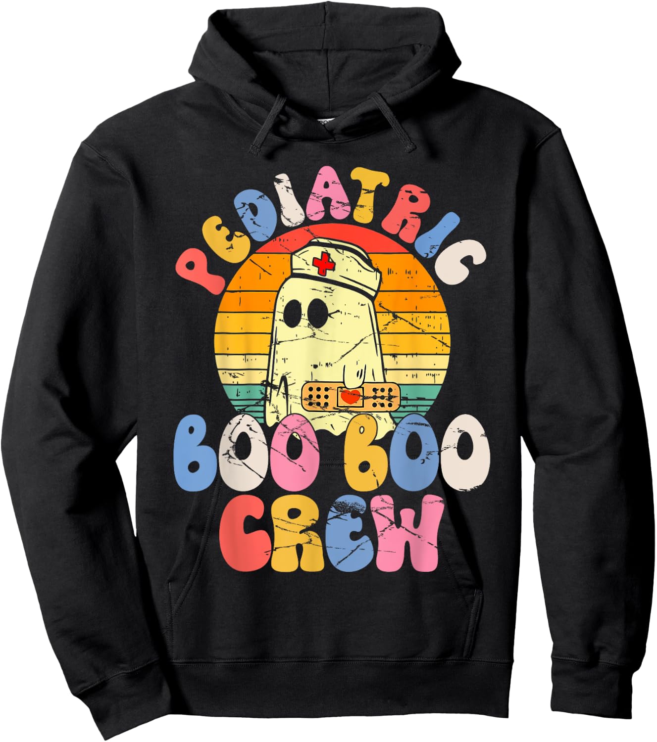 Groovy Ghost Halloween Pediatric RN Nurse Boo Boo Crew Hoodie - Hoodie | Black