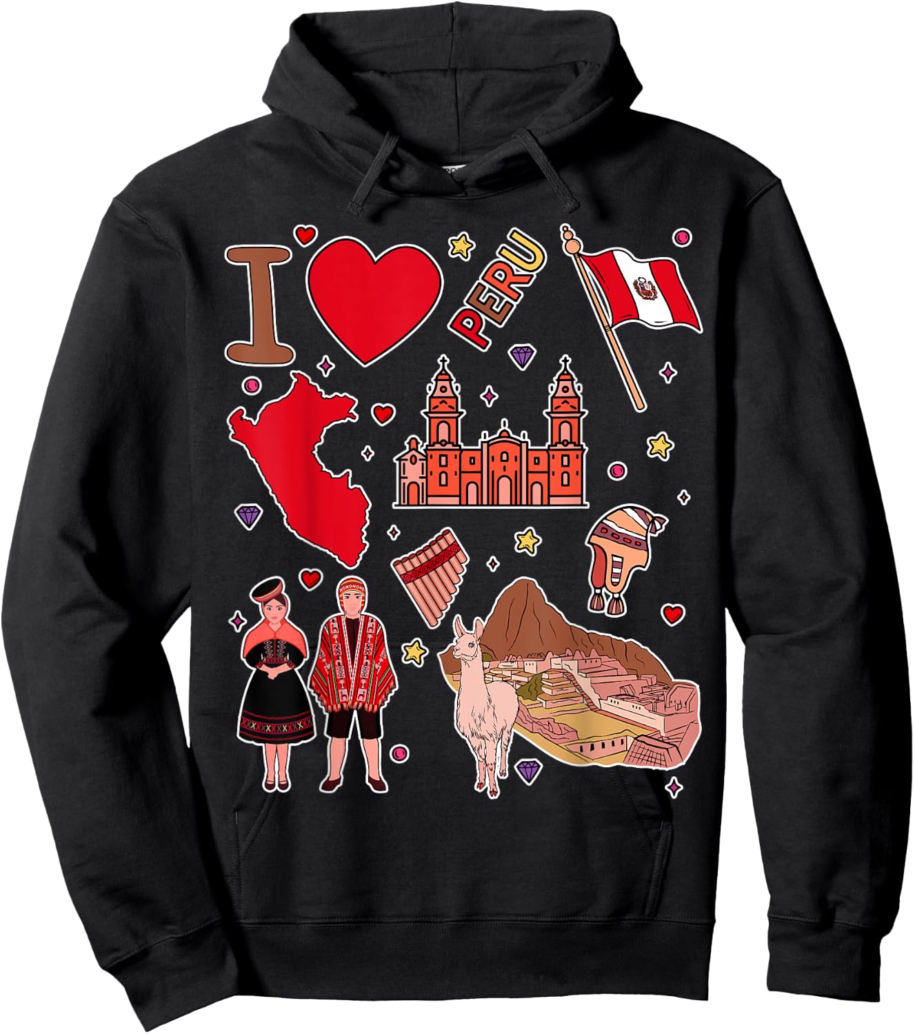 Peruvian hand drawn landmarks, Peru map, Culture icons Hoodie - Hoodie | Black