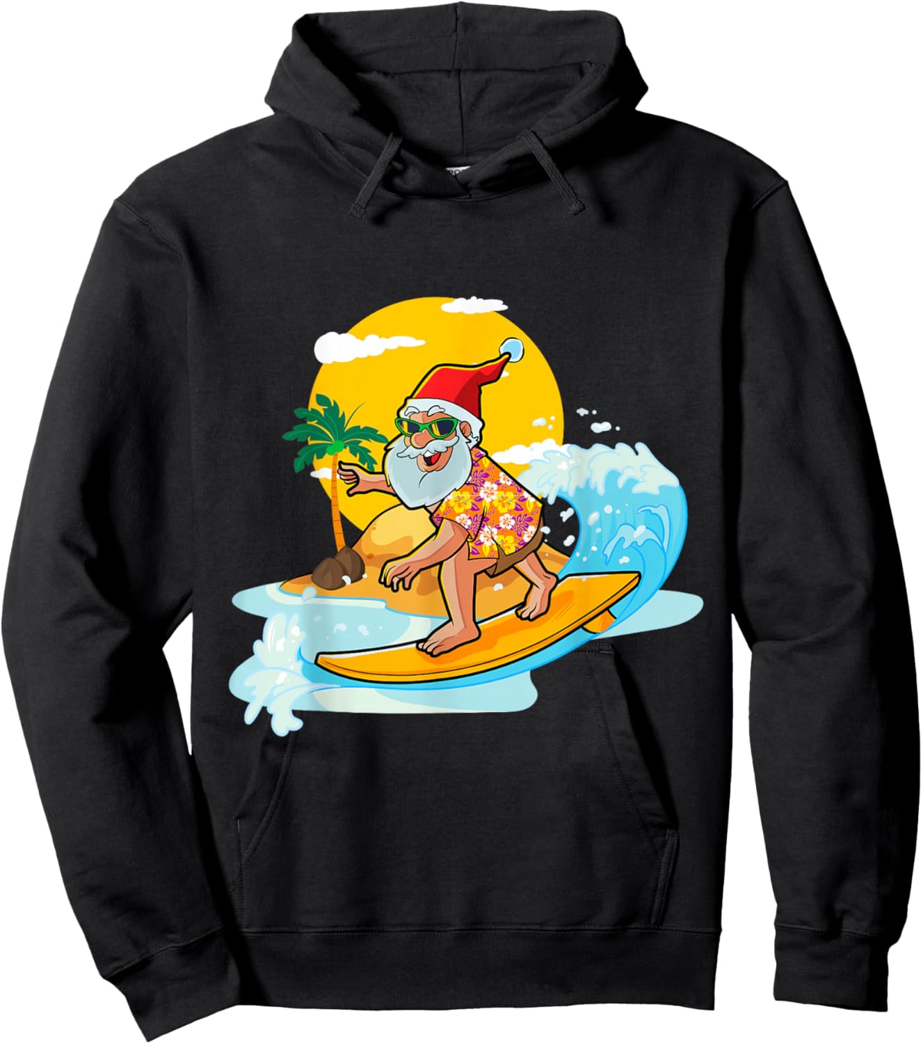 Christmas in July Funny Santa Surfing Summer Aloha Hawaiian Hoodie - Hoodie | Black