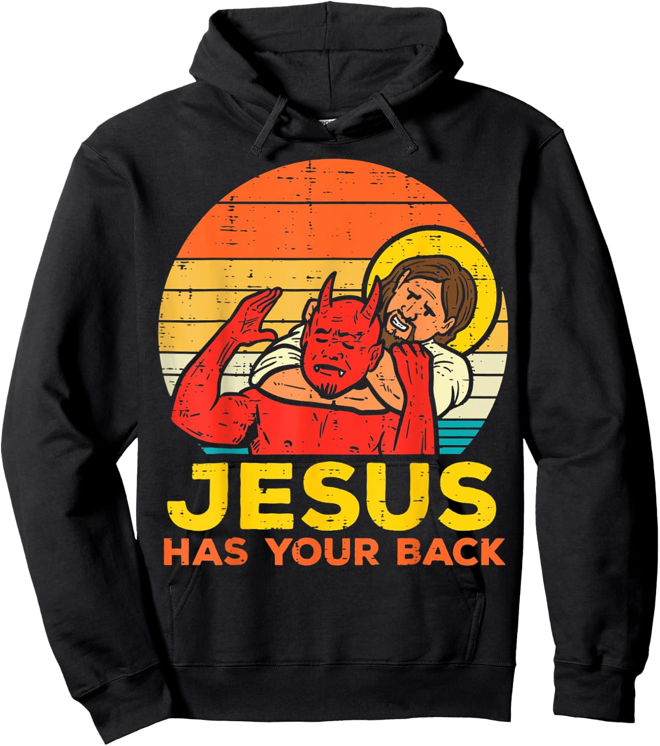 Jesus Has Your Back Jiu Jitsu Retro Christian Hoodie - Hoodie | Black