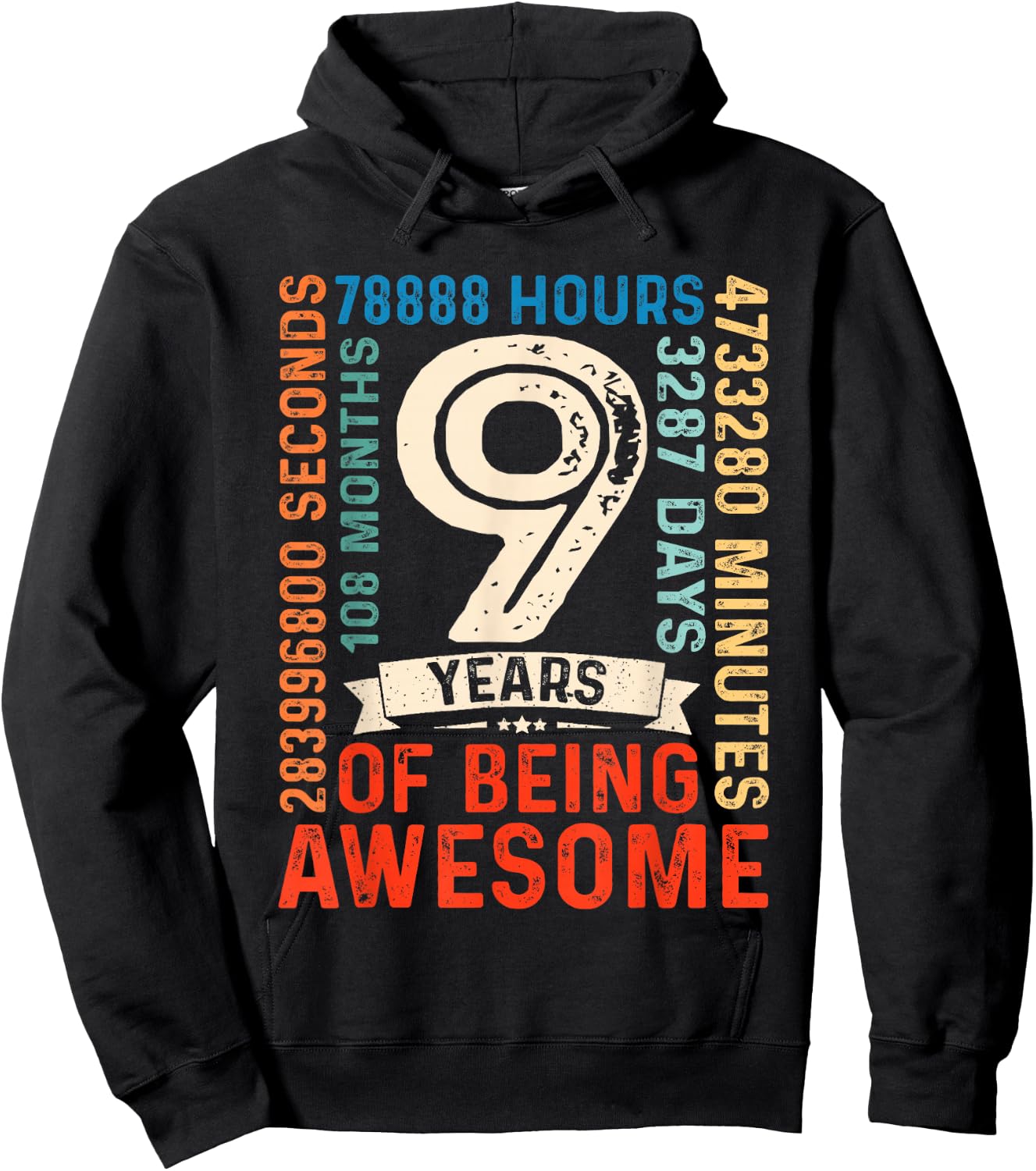 Nine 9yr Vintage 9th Birthday 9 Years Old Retro 108 Months Hoodie - Hoodie | Black