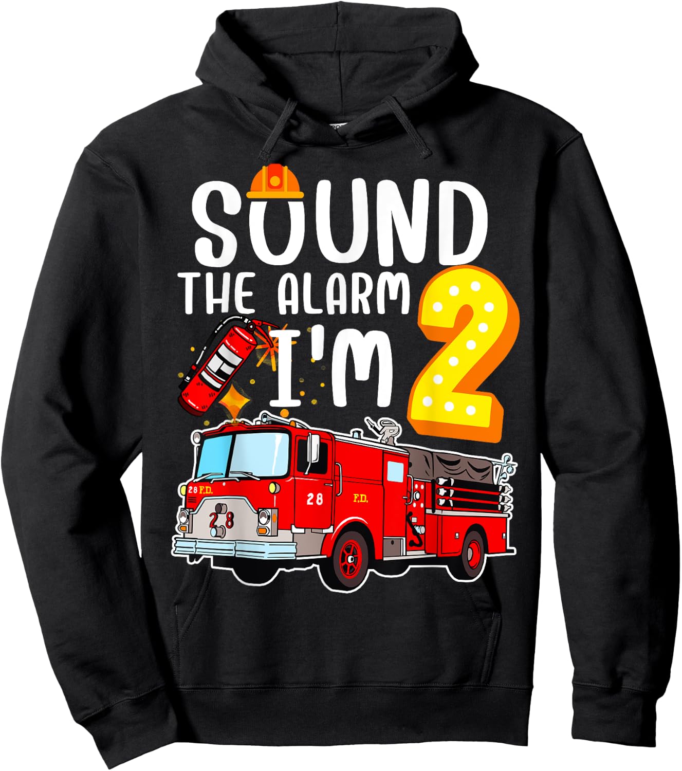 Sound The Alarm I'm 2 Fire Engine Firefighter 2nd Birthday Hoodie - Hoodie | Black