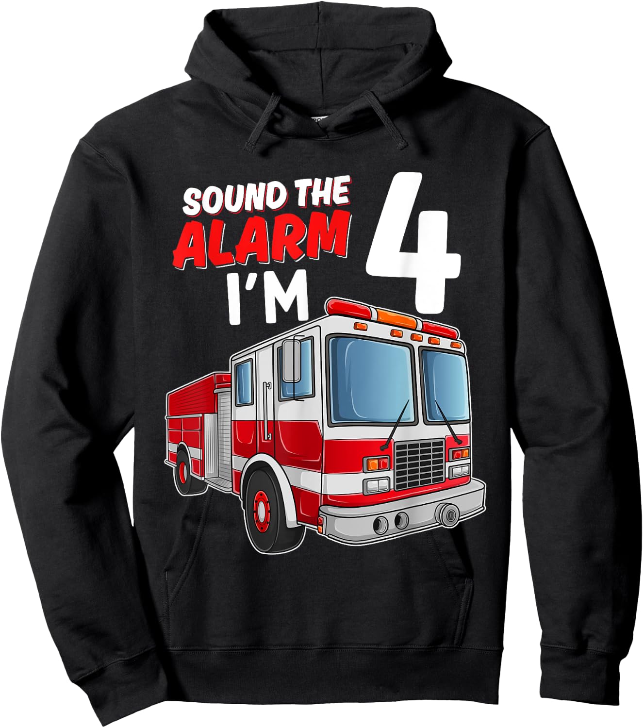Kids Fire Truck 4th Birthday 4 Years Old Boys Girls Kids Hoodie - Hoodie | Black