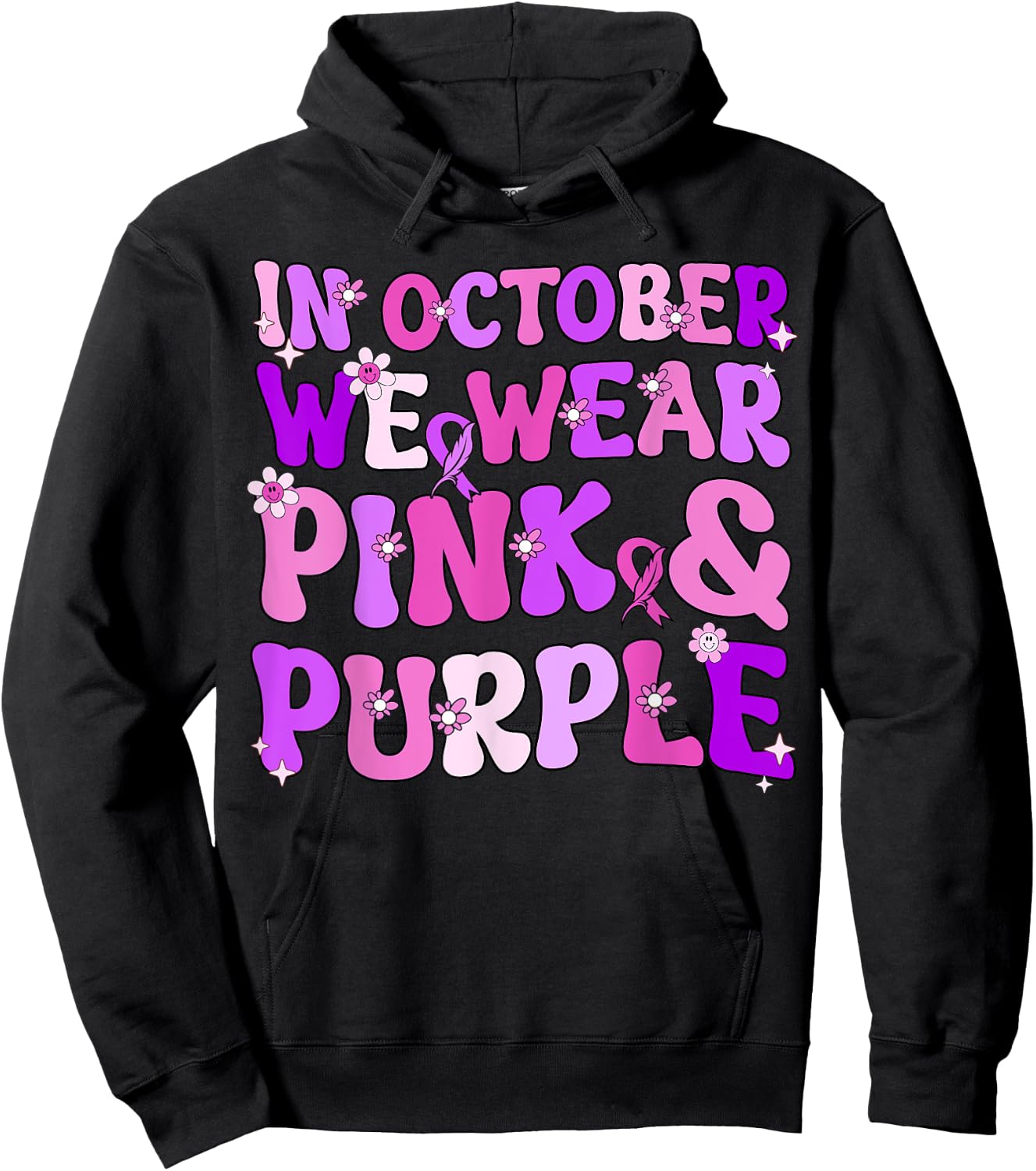 Groovy Domestic Violence And Breast Cancer Awareness Month Hoodie - Hoodie | Black