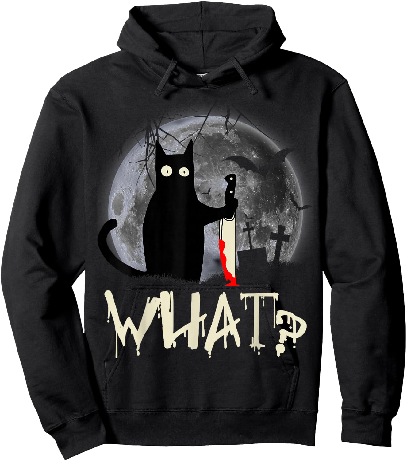 Funny Cat What? Murderous Black Cat With Knife Halloween Hoodie - Hoodie | Black