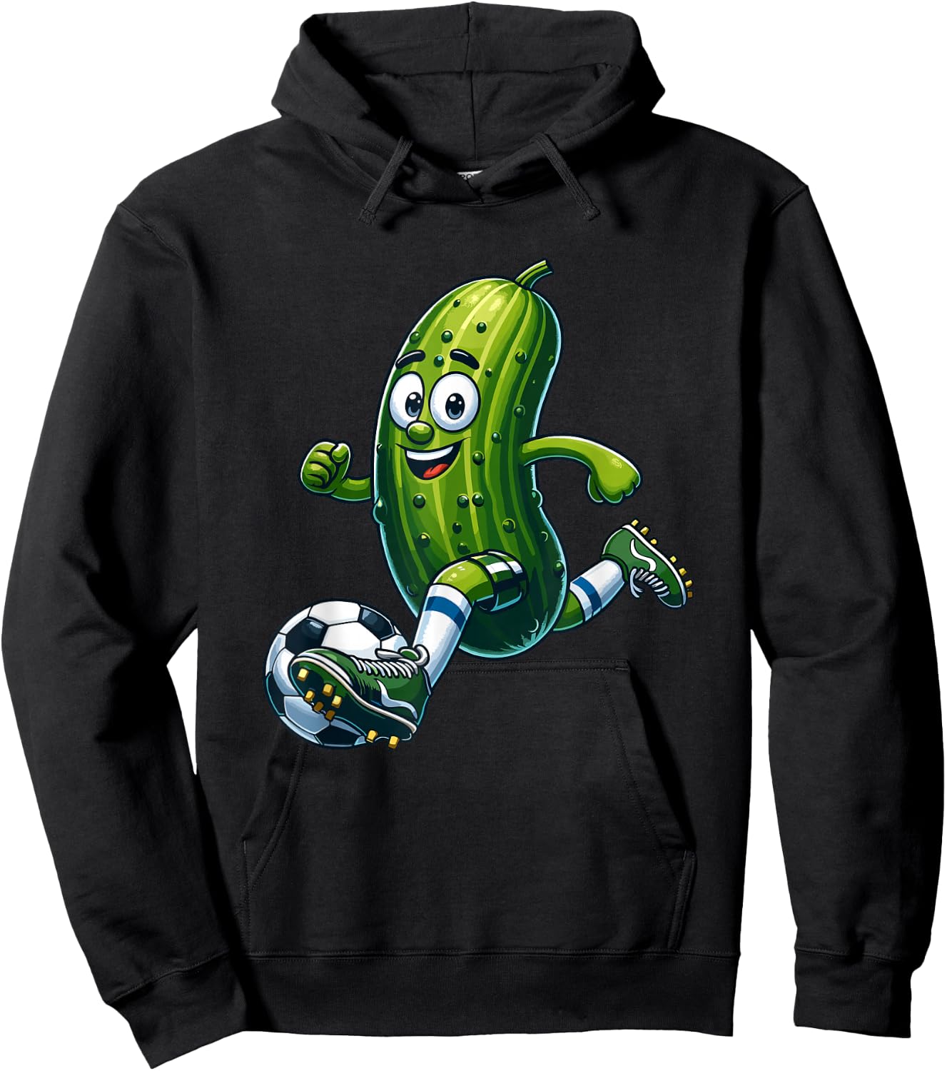 Playful Soccer Pickle - Cartoon Goal Scorer Hoodie - Hoodie | Black