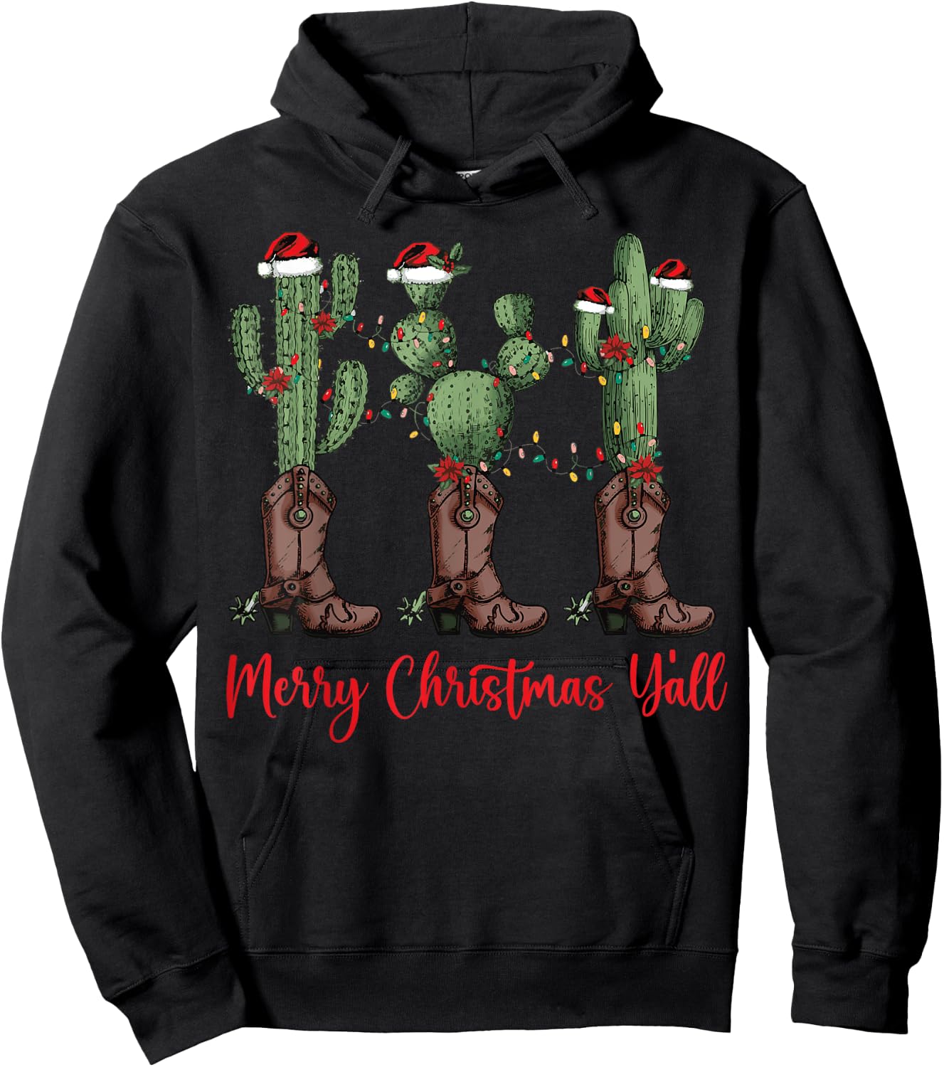 Merry Christmas Y'all Western Country Cowboy Boots Holiday Hoodie - Hoodie | Black