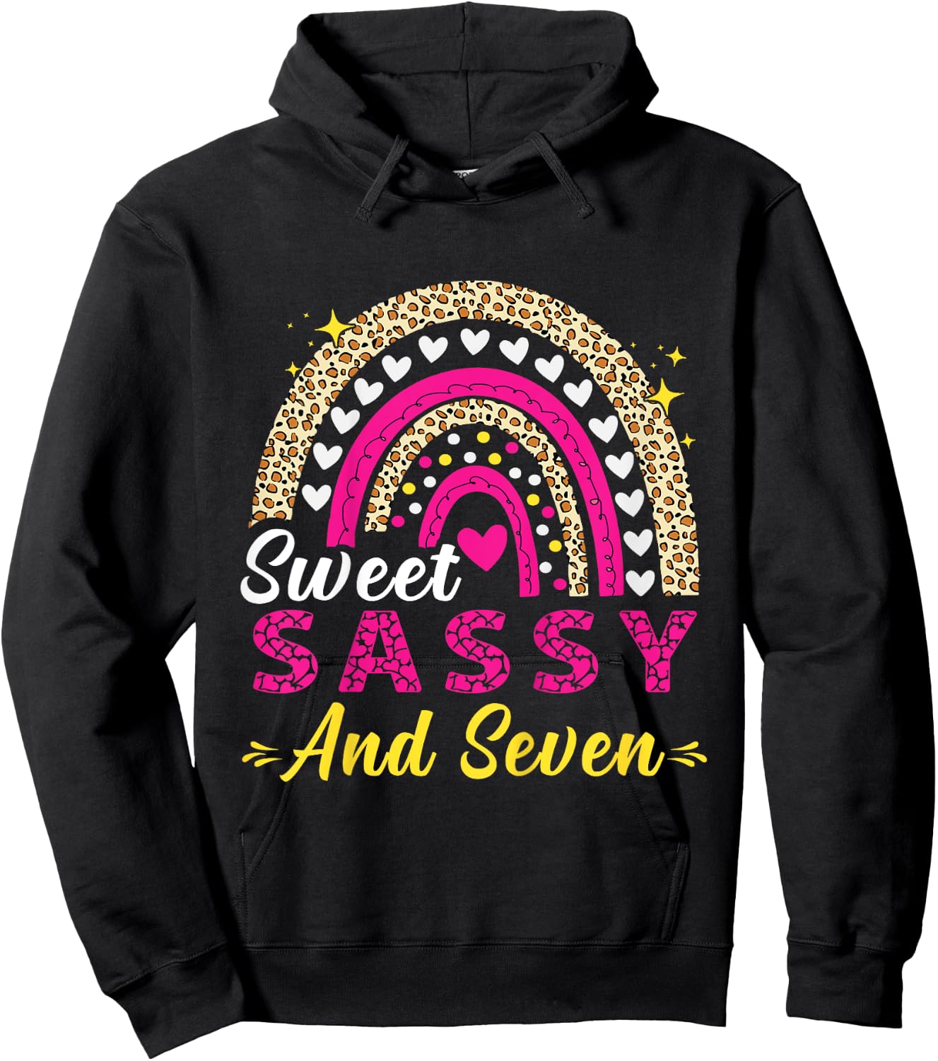 Happy 7th Birthday Sweet Sassy and Seven Girls 7 Years Old Hoodie - Hoodie | Black