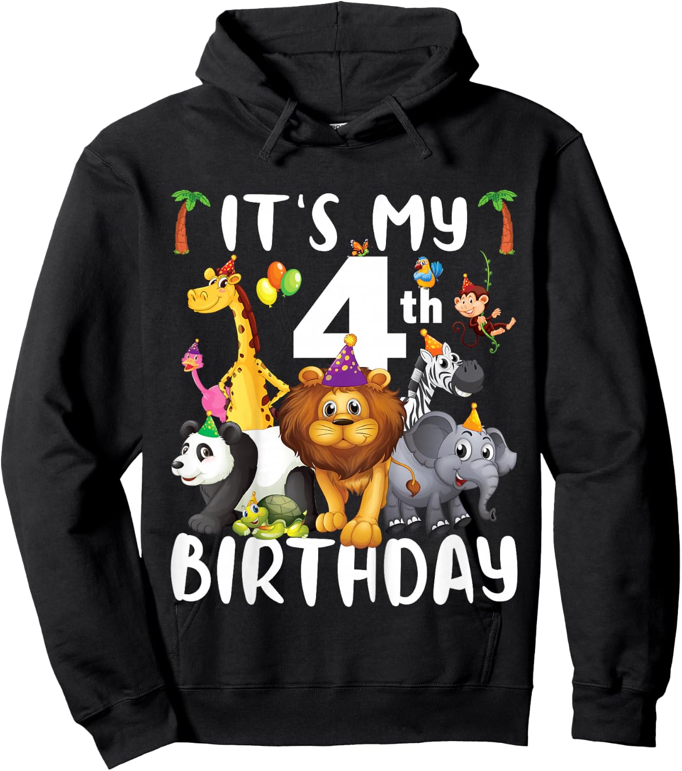 Its My 4th Birthday Zoo Shirt Safari Jungle Animals Lover Hoodie - Hoodie | Black