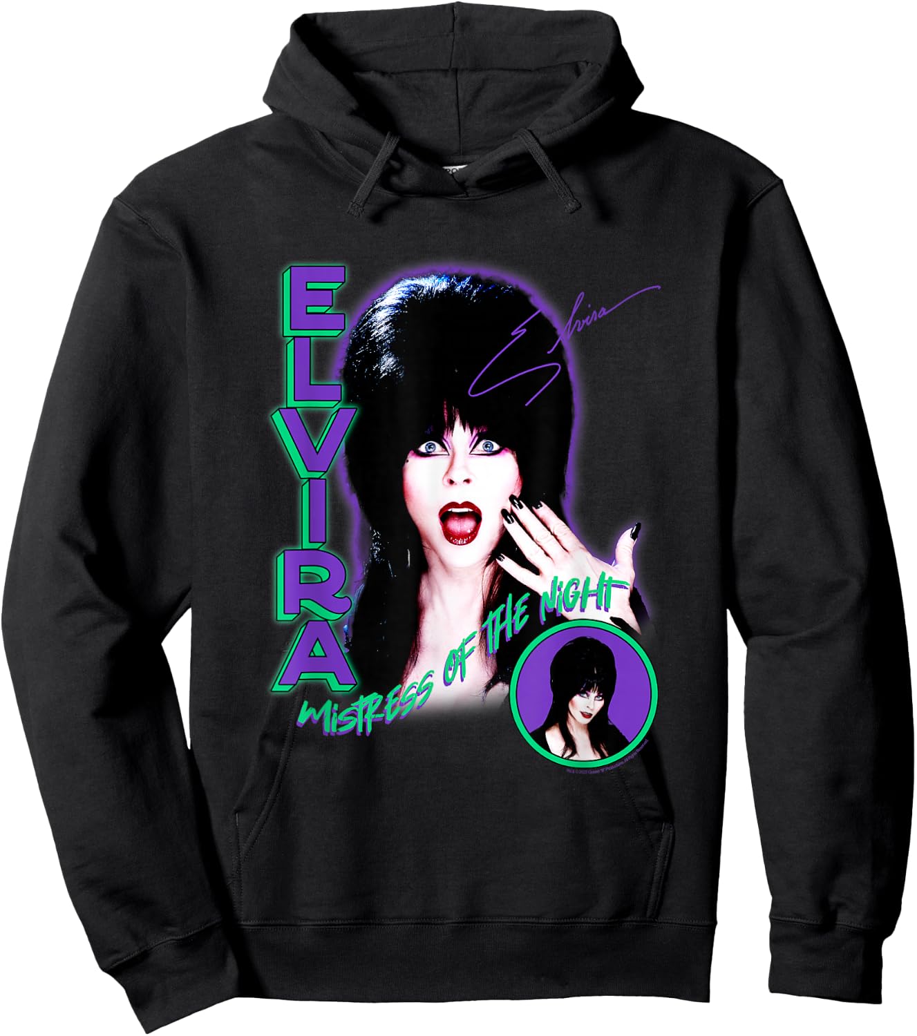 Elvira, Mistress of The Dark Purple and Green Horror Hoodie - Hoodie | Black