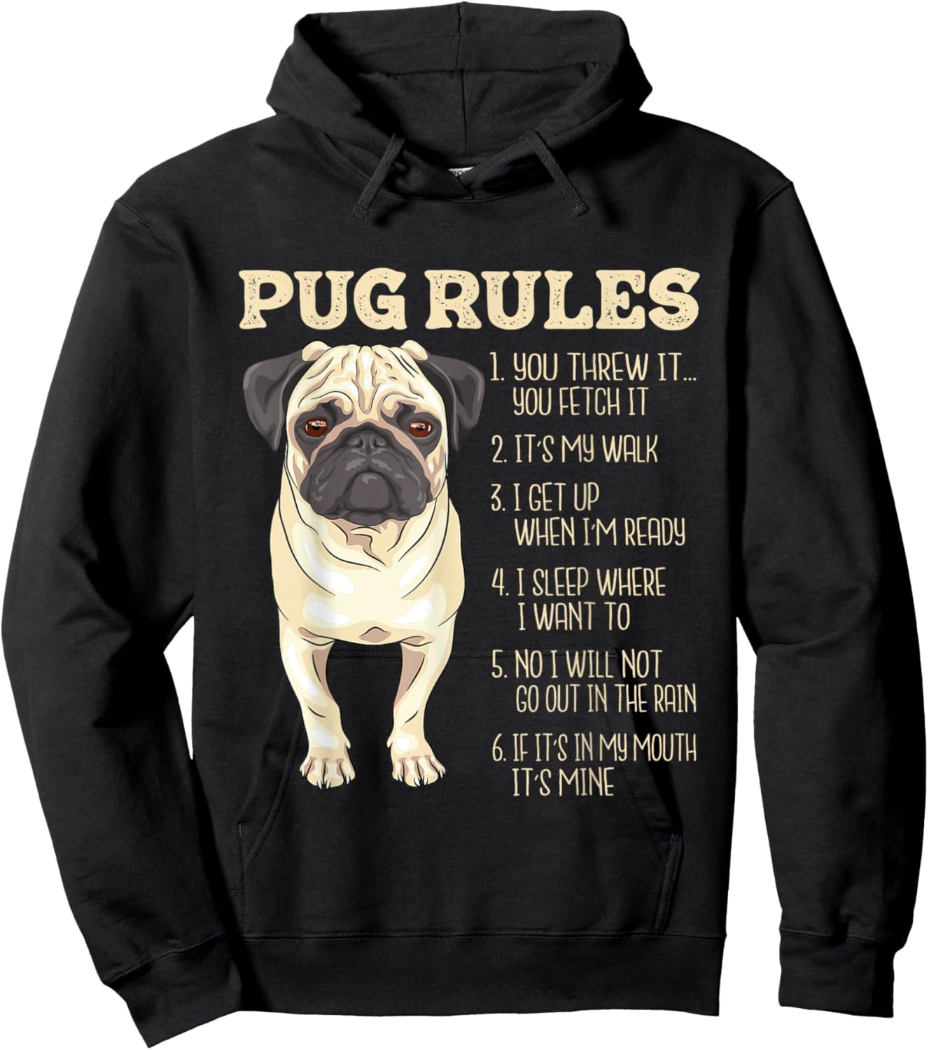 Pug Rules - Dog Trainer Pet Breeder Pup Owner Puppy Lover Men Women Kids Hoodie - Hoodie | Black