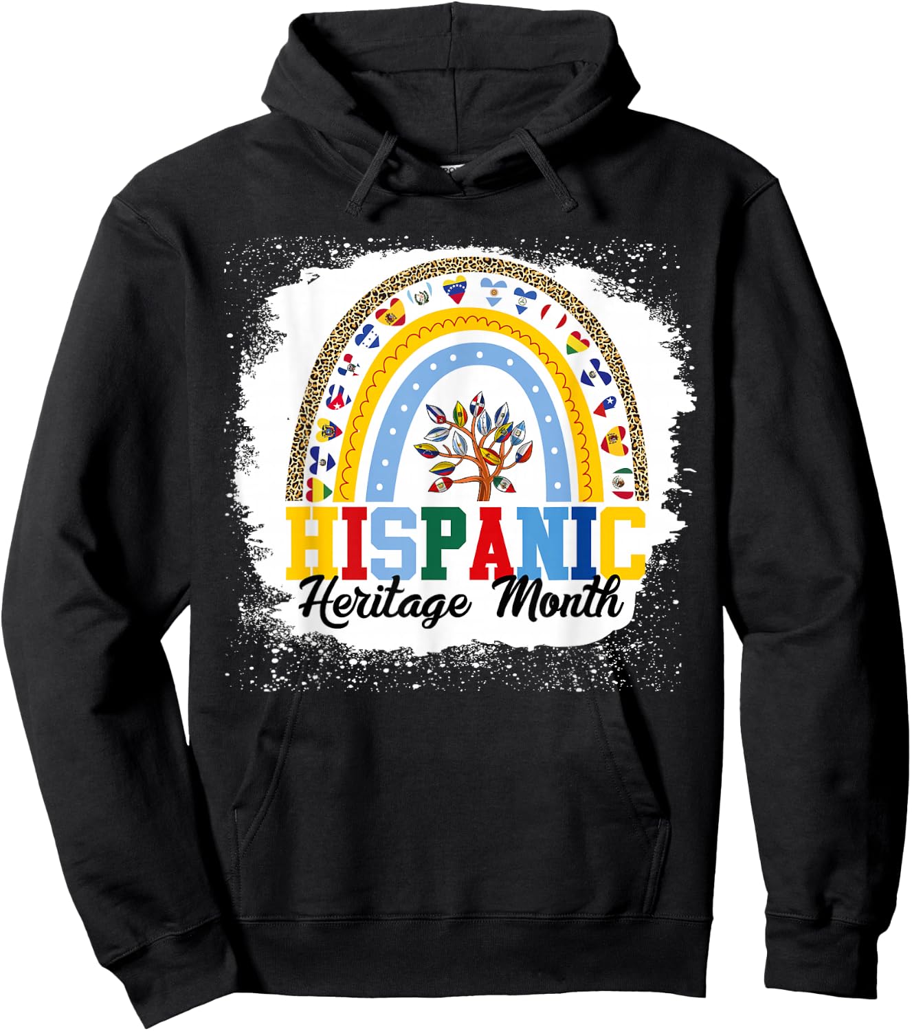 Hispanic Heritage Month all Countries Flags rainbow leopard Hoodie - Hoodie | Black