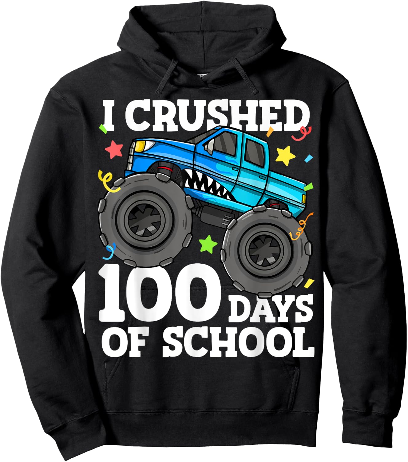 100 Days of School Monster Truck 100th Day of School Boys Hoodie - Hoodie | Black