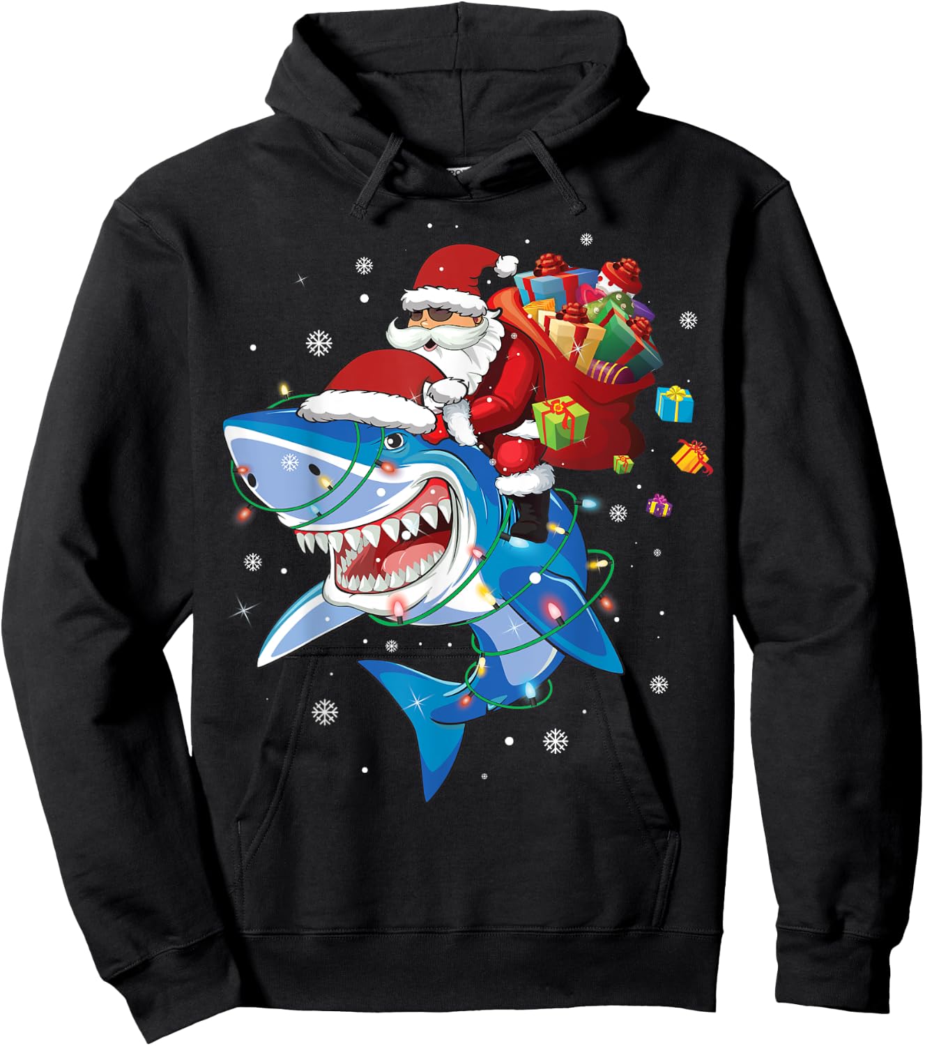 Santa Claus riding shark lover Merry Christmas Xmas Hoodie - Hoodie | Black