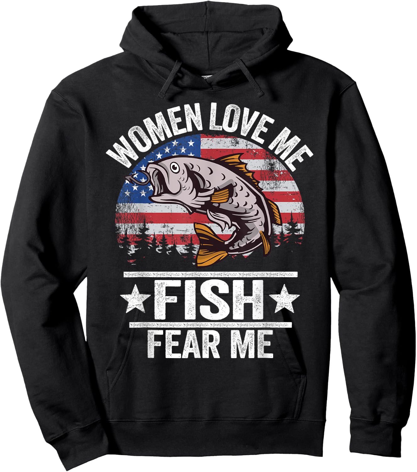 Women Love Me Fish Fear Me Men Vintage Funny Bass Fishing Hoodie - Hoodie | Black