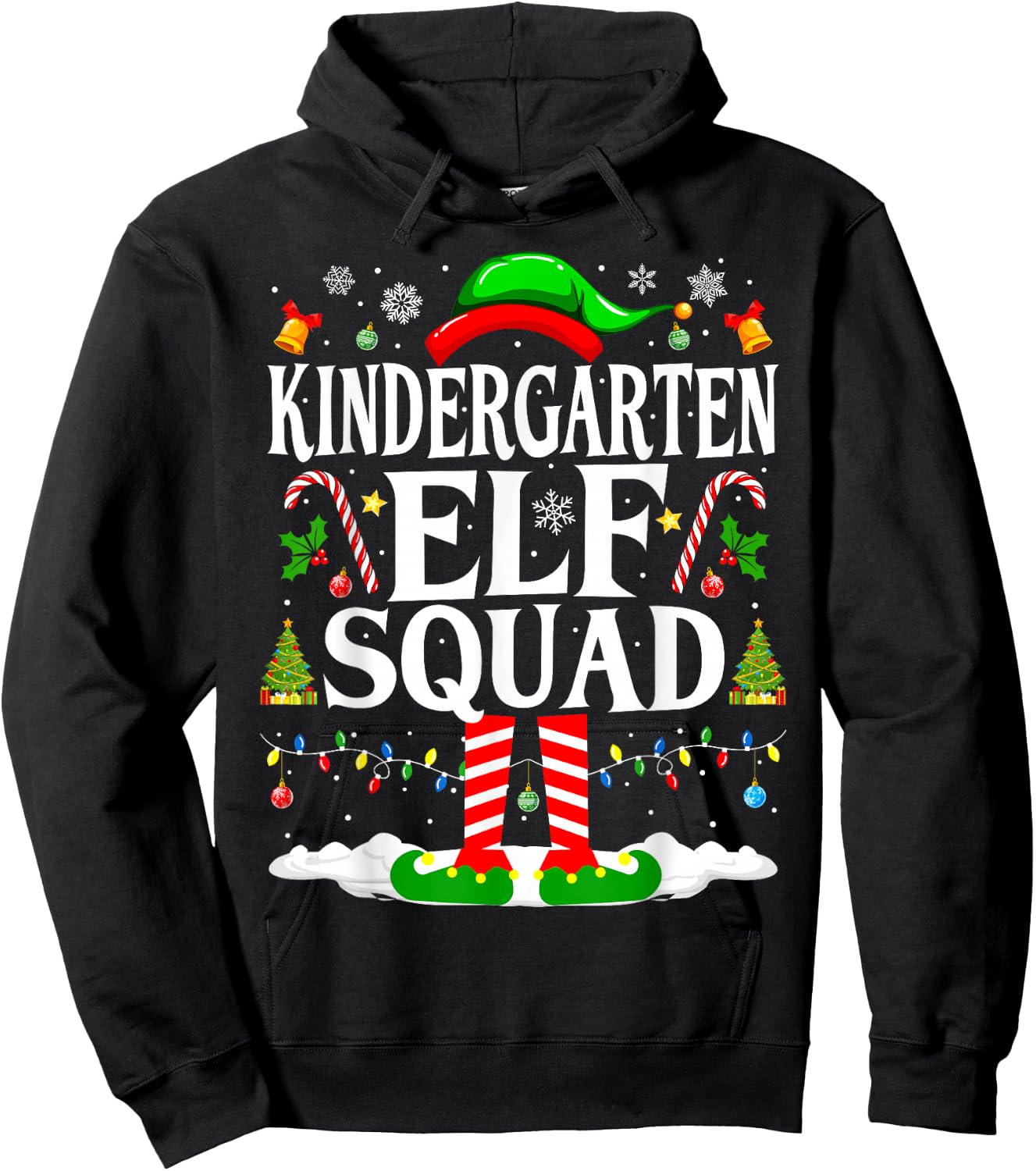 Kindergarten Elf Squad Xmas Funny Christmas Kindergarten Elf Hoodie - Hoodie | Black