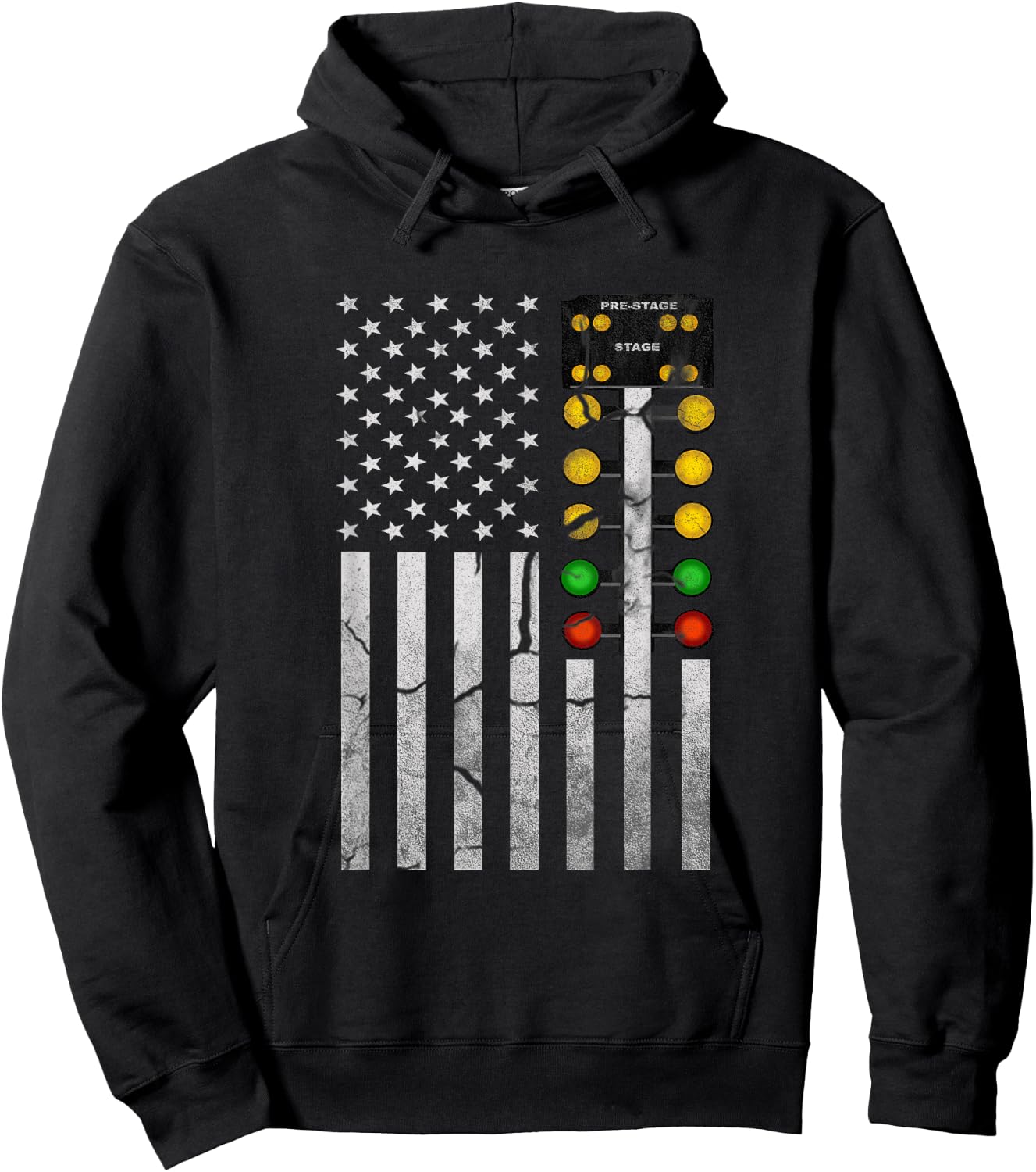 Drag Racing Flag American Drag Racer Drag Strip Tree Light Hoodie - Hoodie | Black