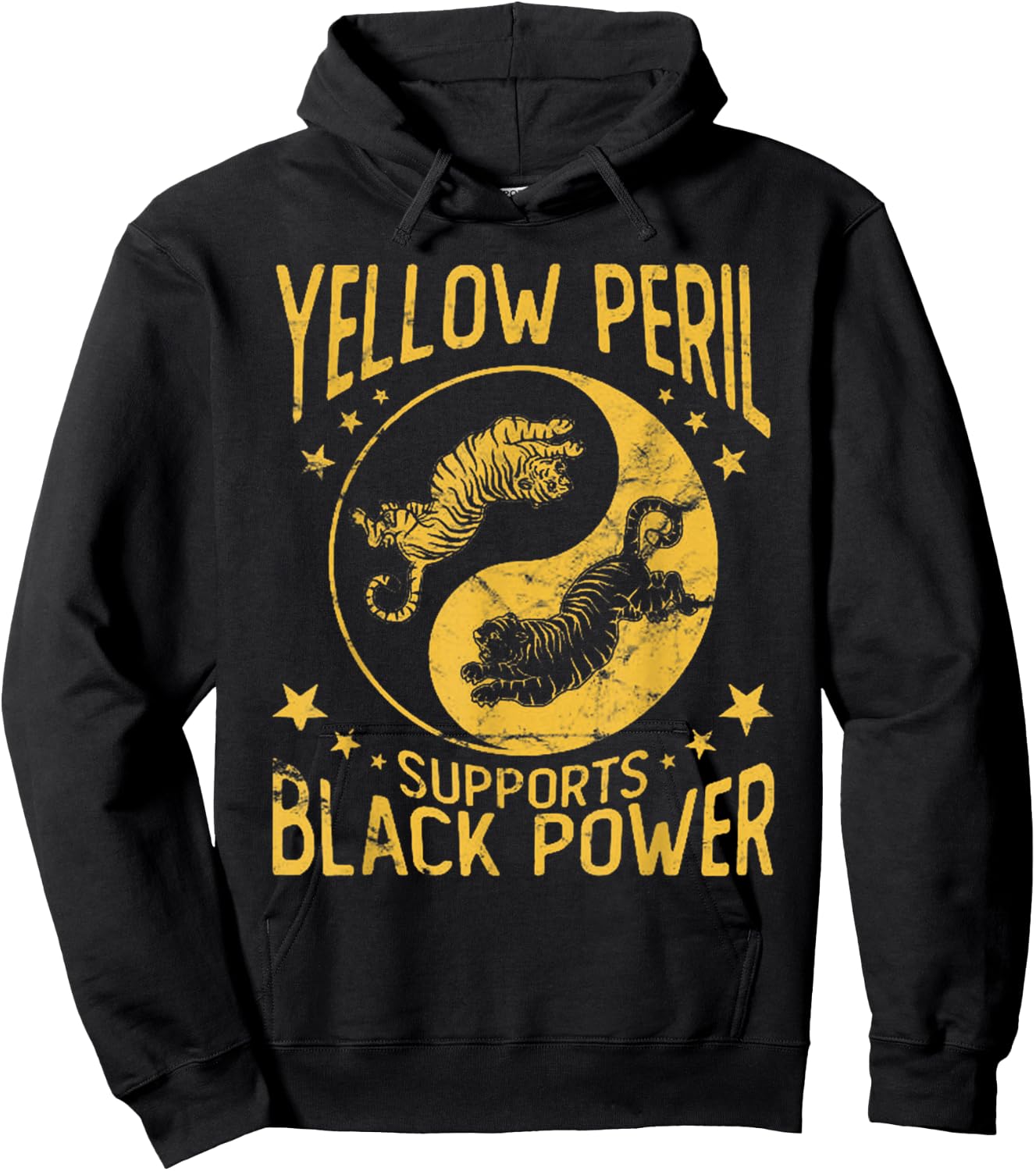 Vintage Yellow Peril Supports Black Power, Tiger Hoodie - Hoodie | Black