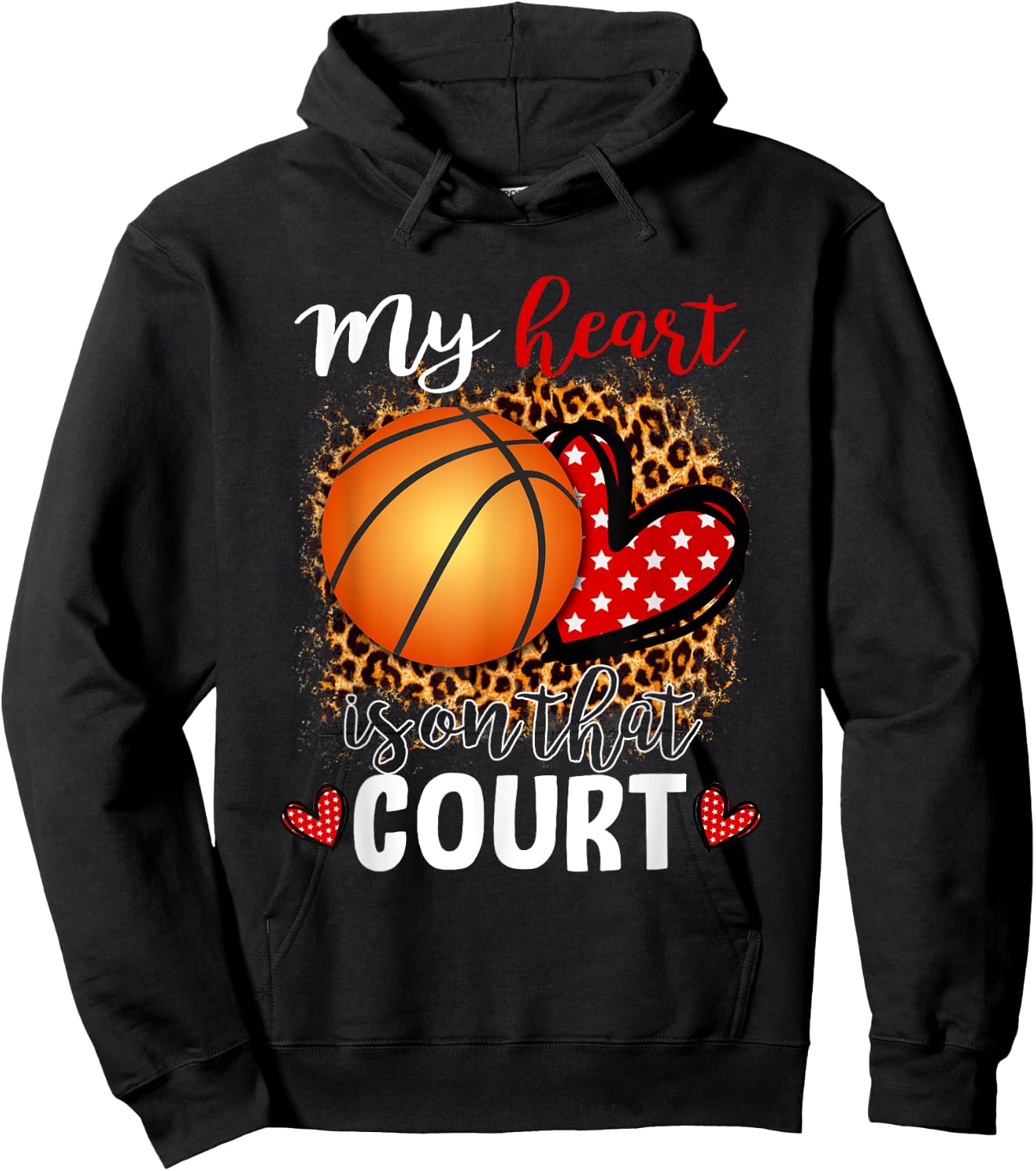 My Heart Is On That Court Basketball Leopard Pattern Ball Hoodie - Hoodie | Black