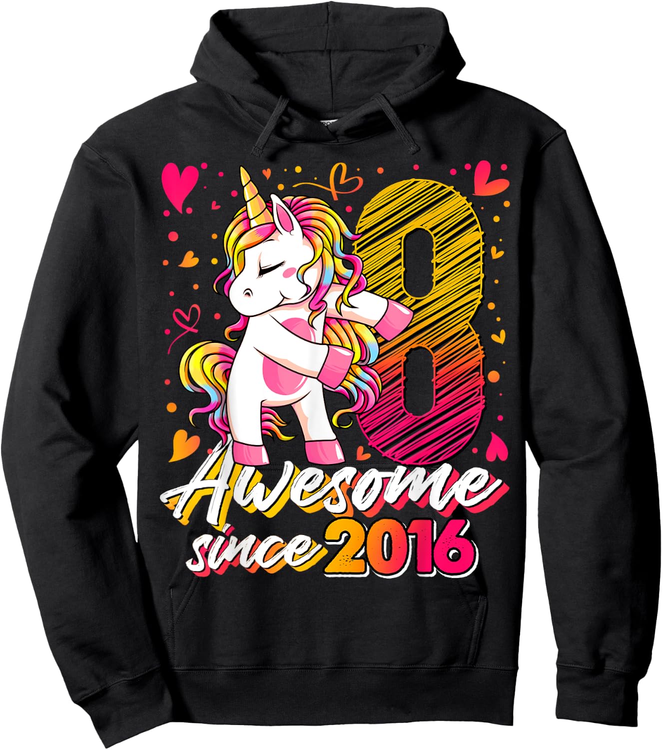 8 Years Old Flossing Unicorn Gifts 8th Birthday Girl Party Hoodie - Hoodie | Black
