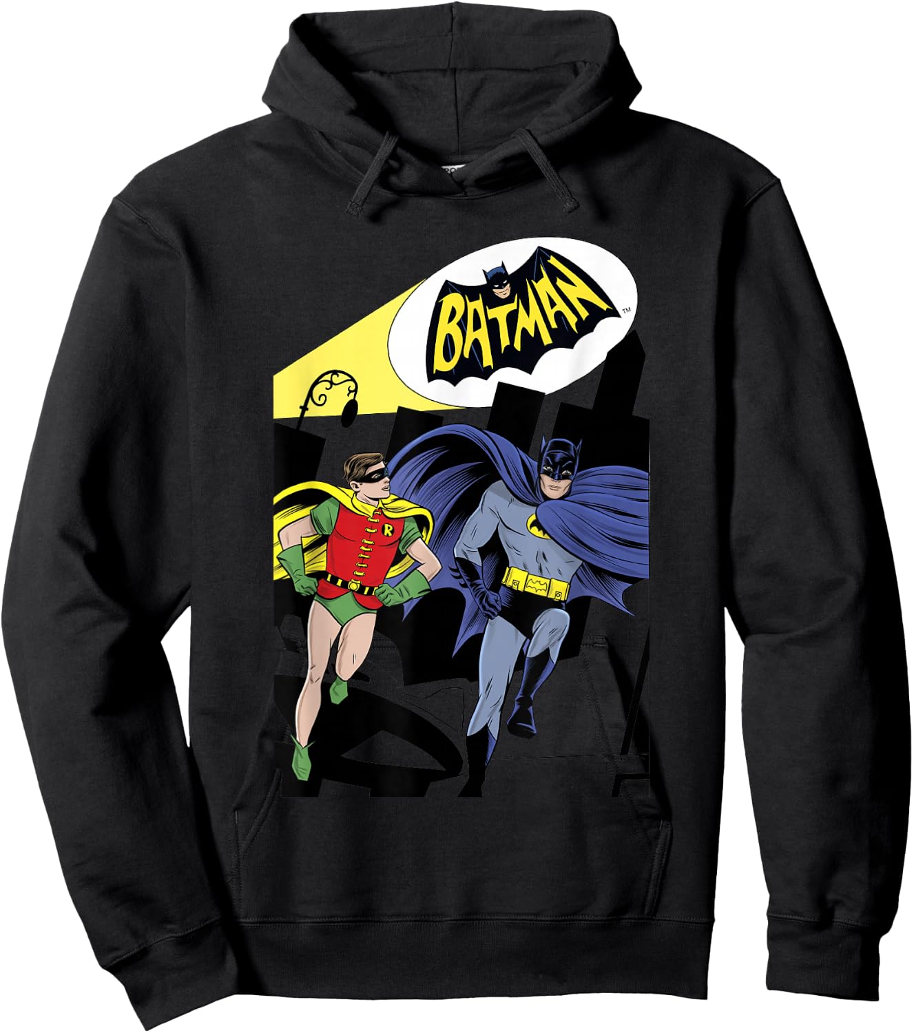 Batman Vintage Classic Batman & Robin Comic Spotlight Heroes Hoodie - Hoodie | Black