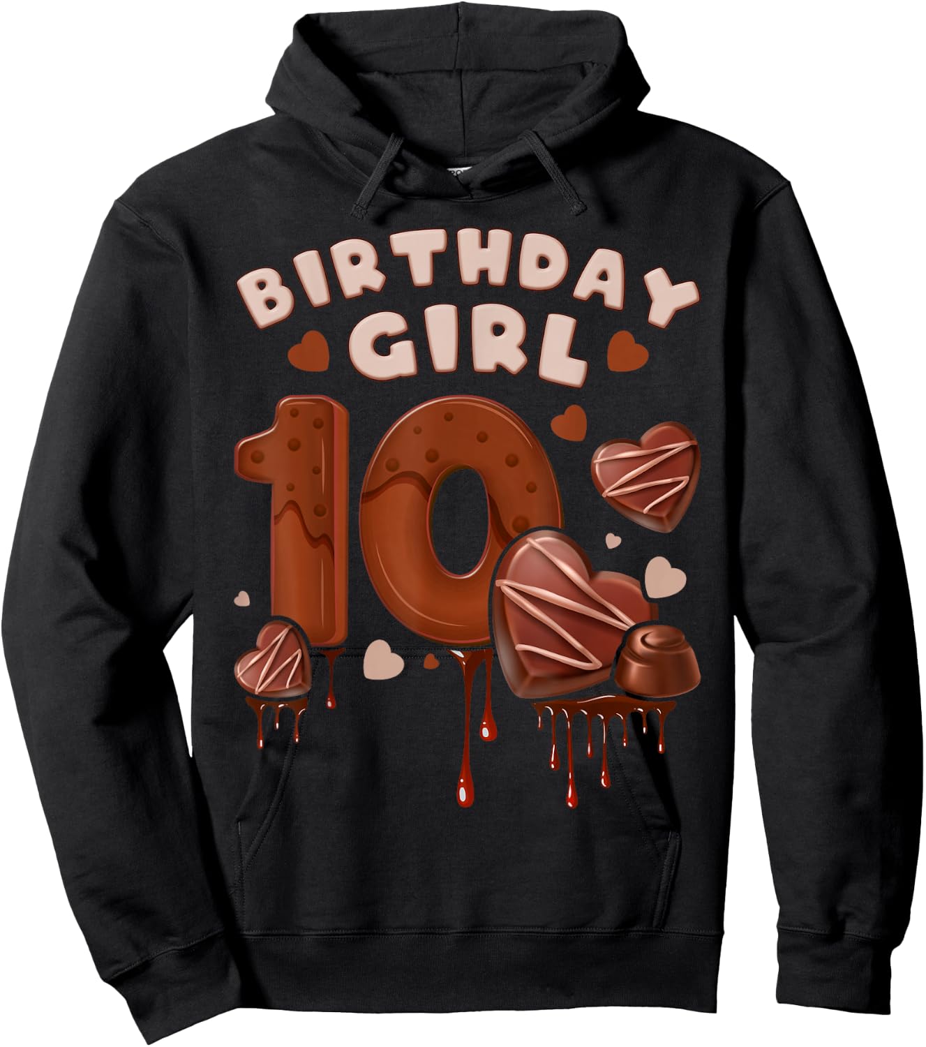 Birthday Girl 10 Years, Chocolate and Big Number 10 Hoodie - Hoodie | Black