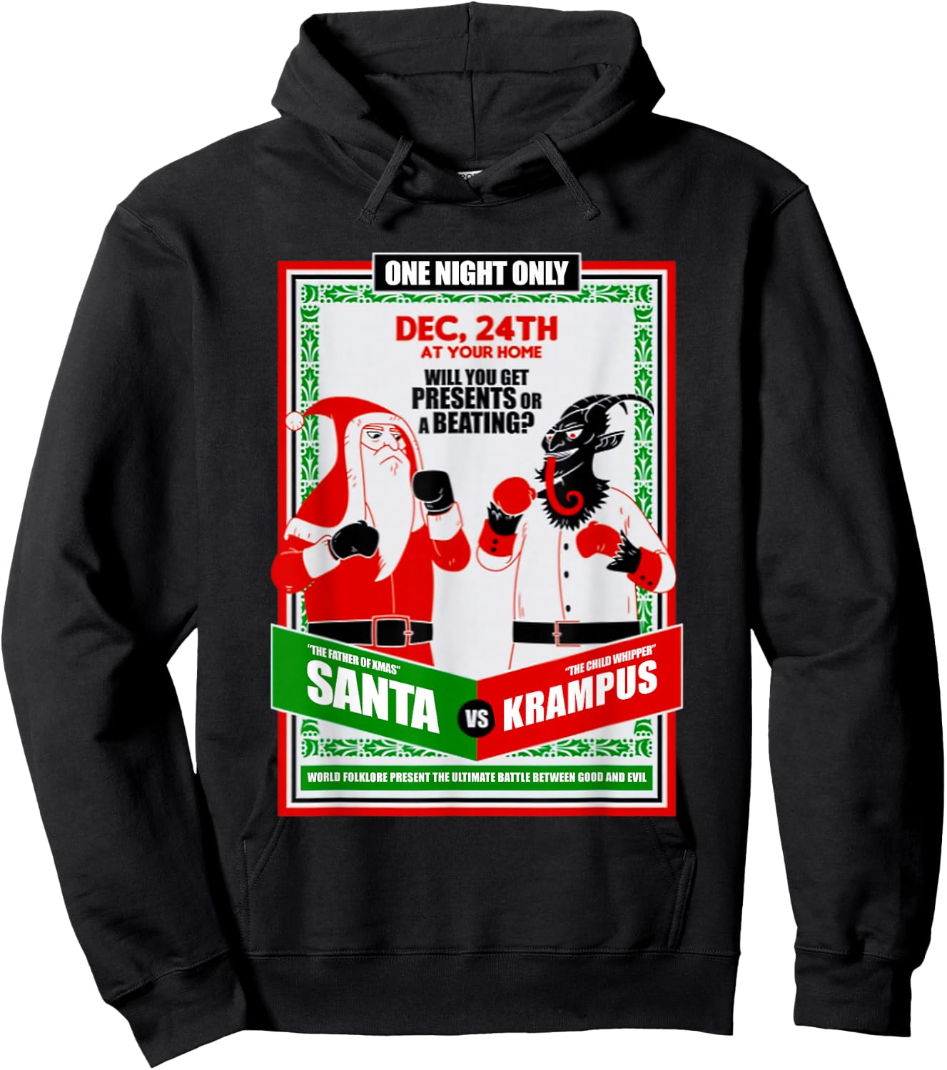 Funny Battle for Christmas Retro Santa VS Krampus Xmas Humor Hoodie - Hoodie | Black