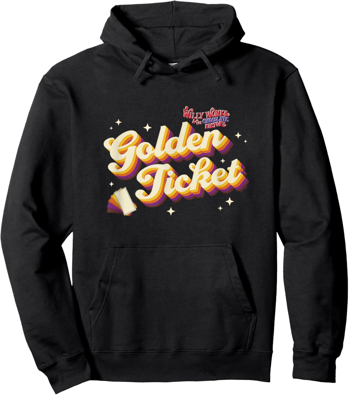 Willy Wonka & The Chocolate Factory Golden Ticket Retro Logo Hoodie - Hoodie | Black