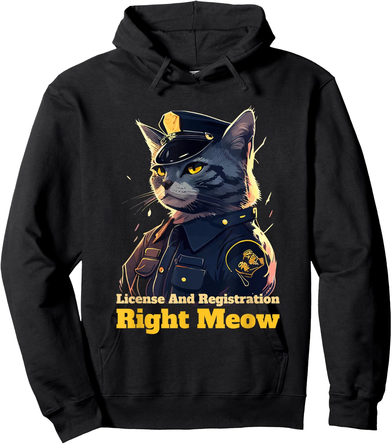 Right Meow Police Cat Pun Cop Officer Blue Line Kitten Lover Women Kids Hoodie - Hoodie | Black