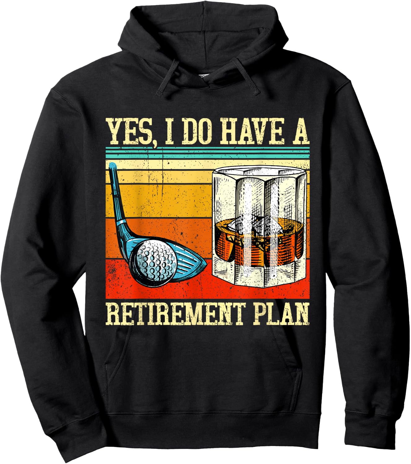 Retirement Plan Golf Bourbon Retired Funny Retiree Dad Papa Hoodie - Hoodie | Black