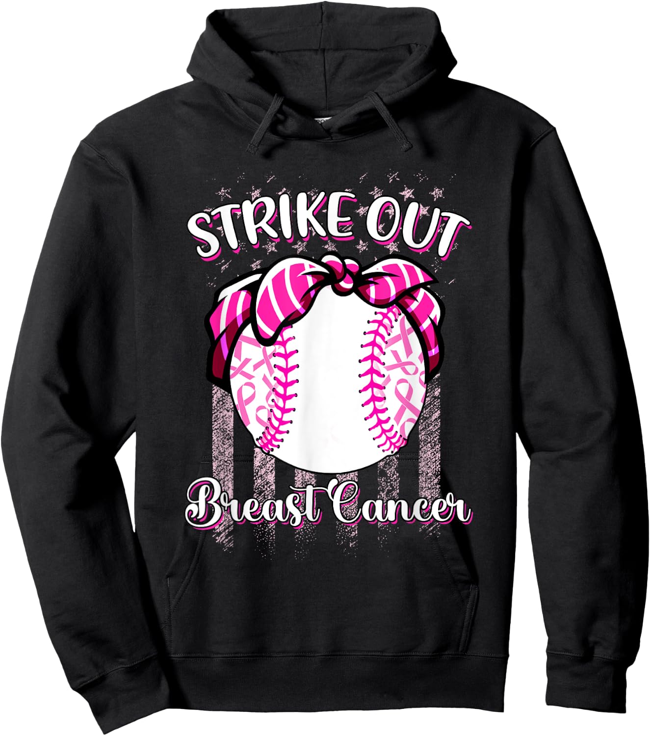 Strike Out Breast Cancer Baseball Pink Ribbon Women Hoodie - Hoodie | Black