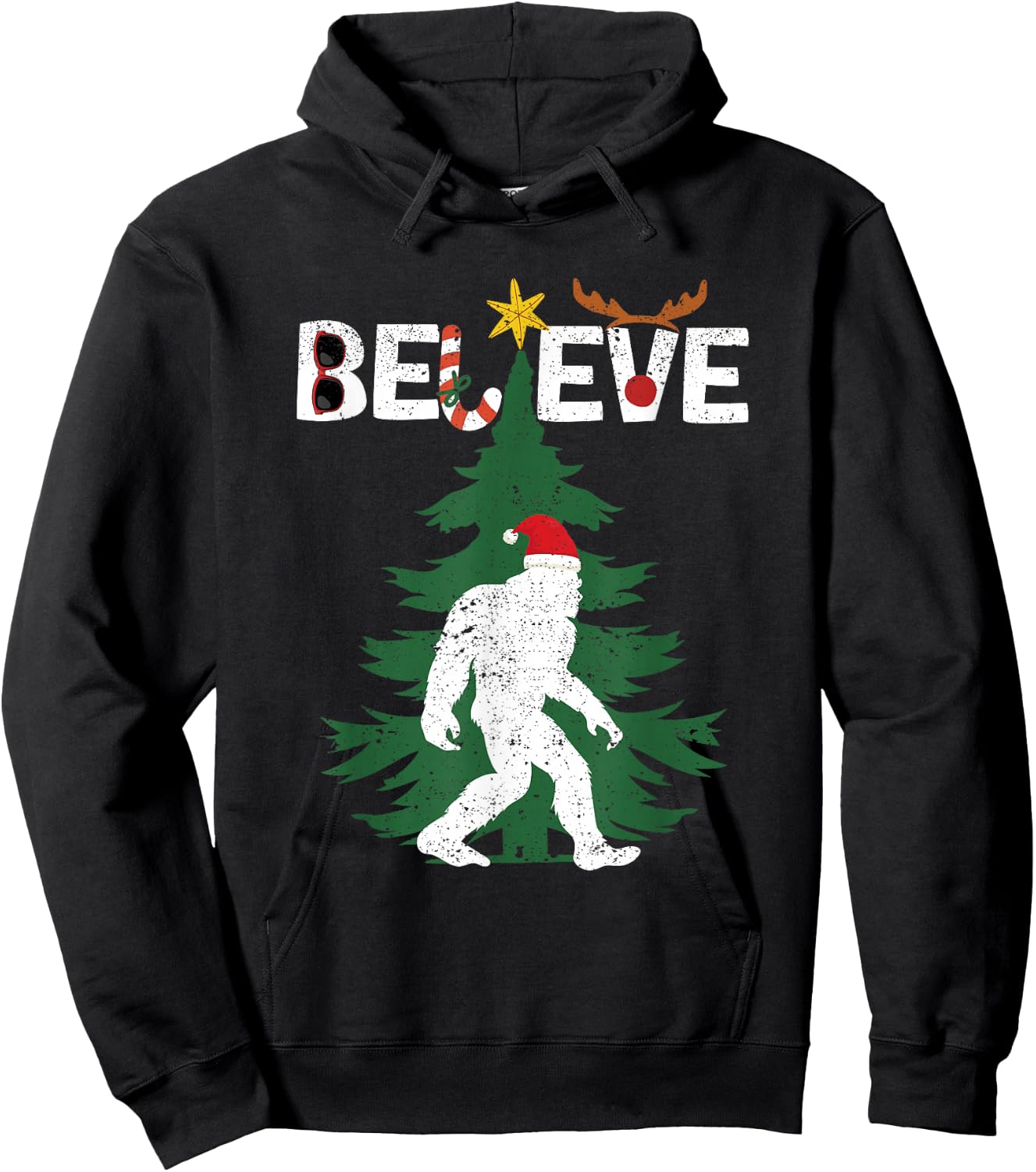 Believe Bigfoot Sasquatch Yeti Santa Hat Christmas Pajamas Hoodie - Hoodie | Black