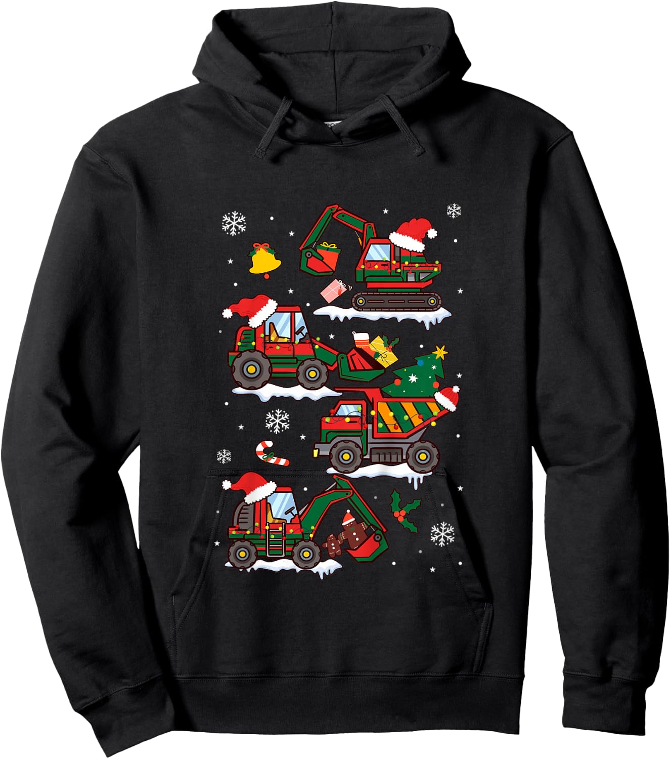 Kids Construction Excavator Christmas Tree for Boys Girls Toddler Hoodie - Hoodie | Black