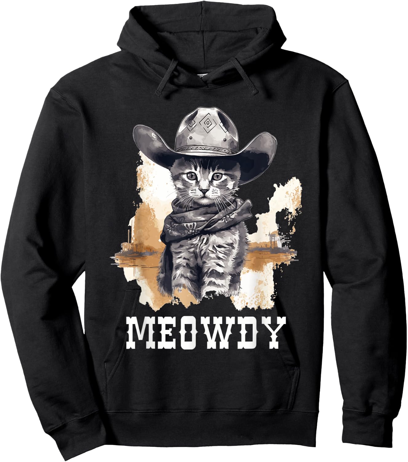 Funny Cat Cowboy Cowgirl Meow Howdy Meowdy Hoodie - Hoodie | Black