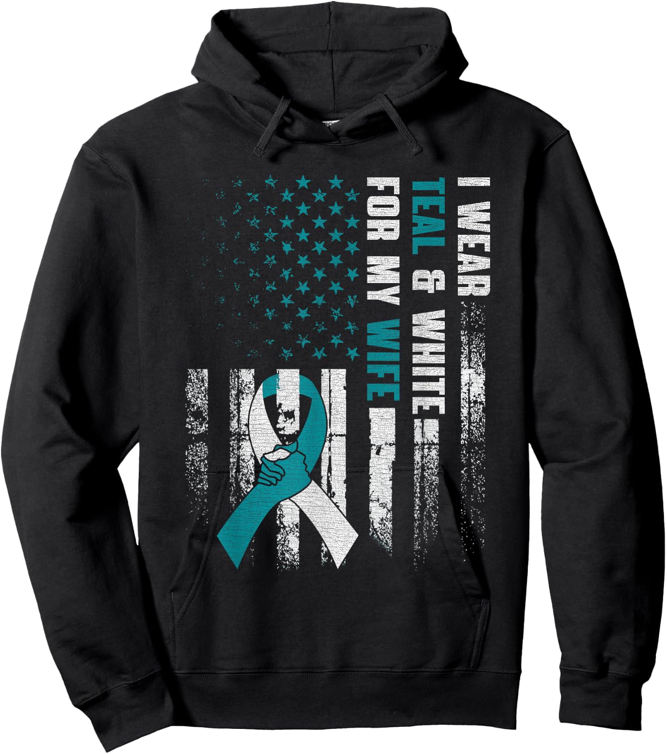 I Wear Teal & White For My Wife Cervical Cancer Awareness Hoodie - Hoodie | Black