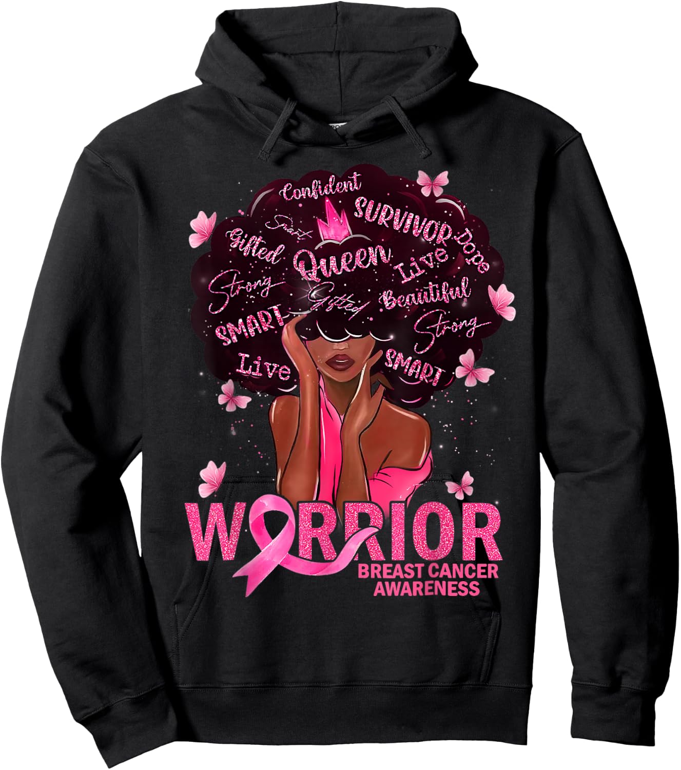 American African Black Women Queen Breast Cancer Warrior Hoodie - Hoodie | Black