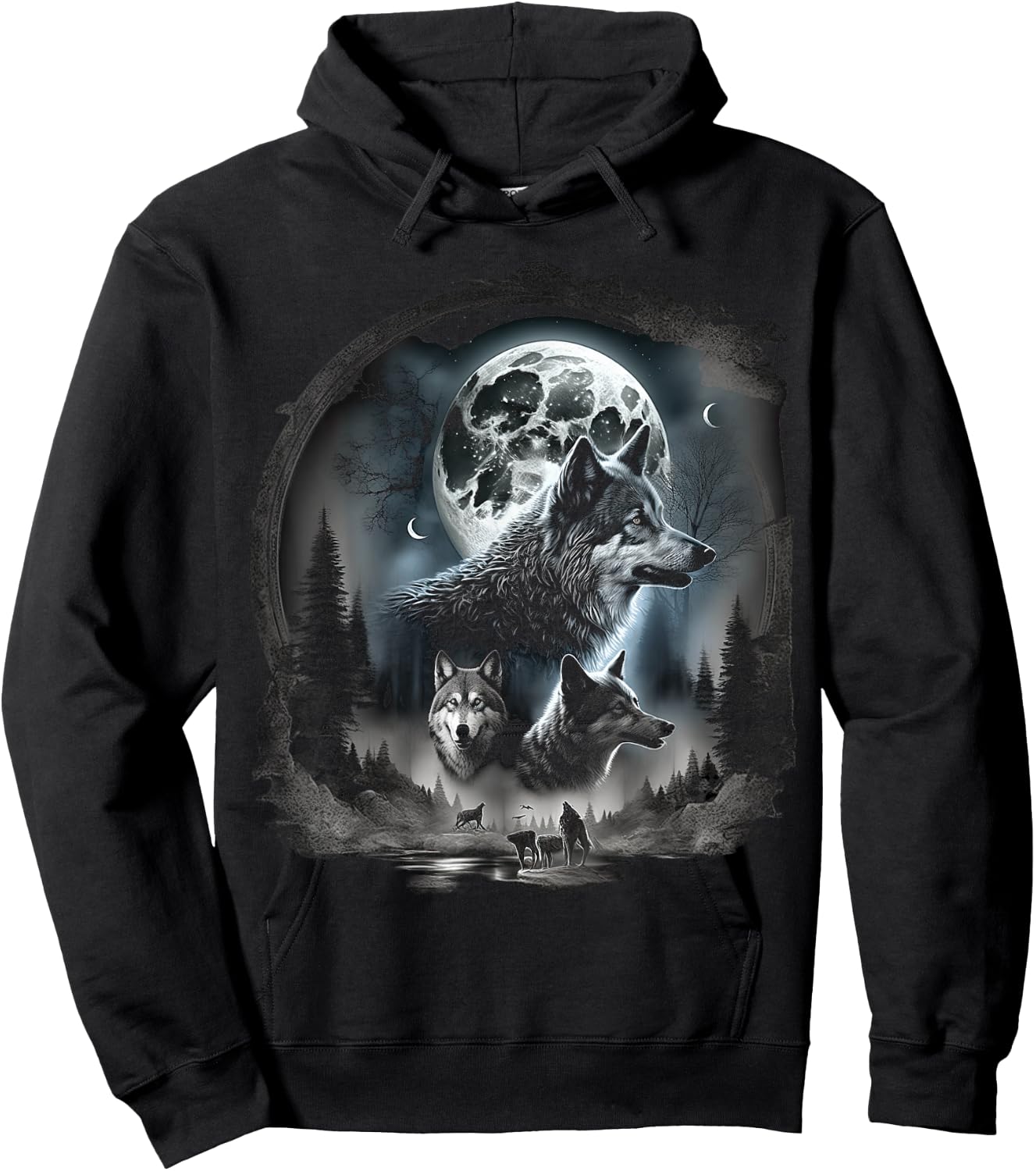 Wolves howling at moon wolf wild animal Hoodie - Hoodie | Black