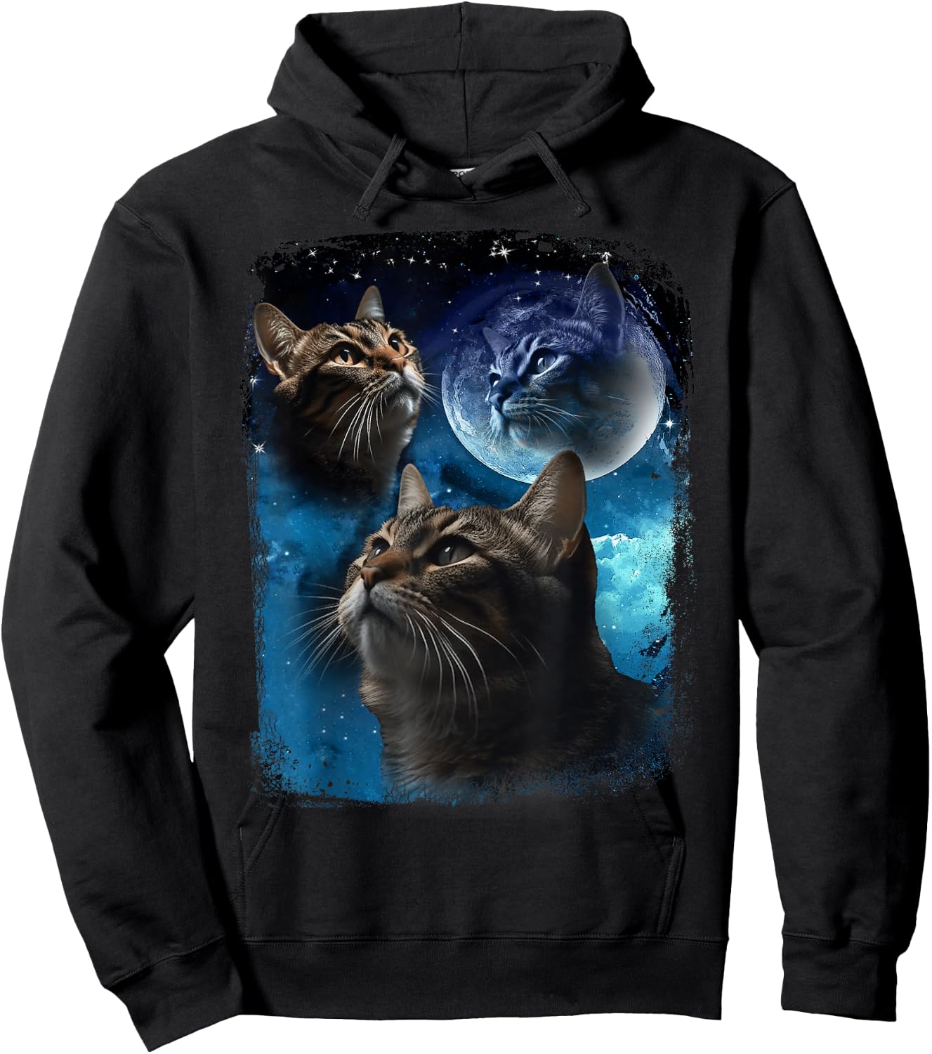 Cats Howl at Moon Funny Vintage Three Cat Howling Wolf Meme Hoodie - Hoodie | Black